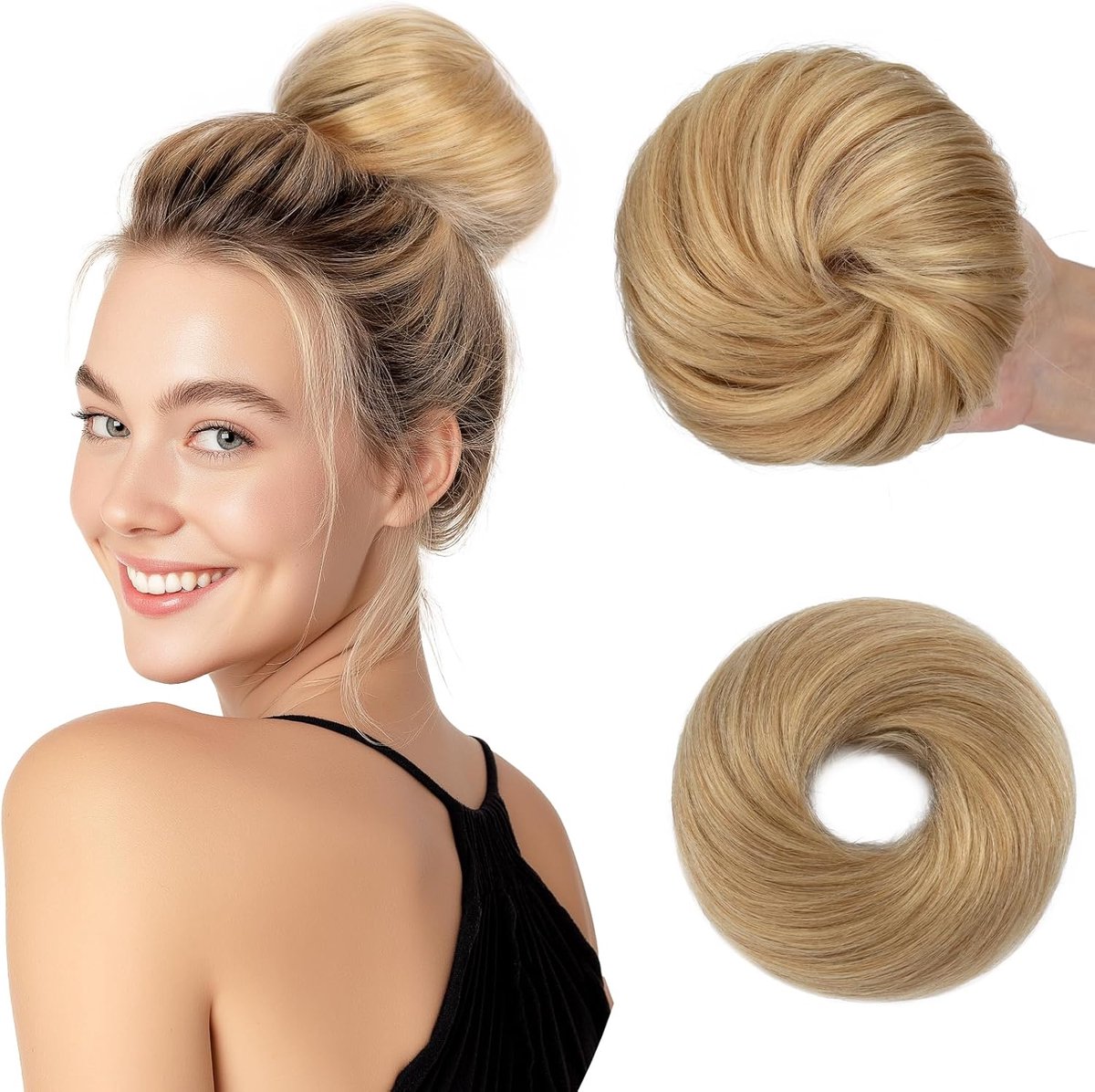 30 g haarstukjes van echt haar met elastiek, rommelige knot voor