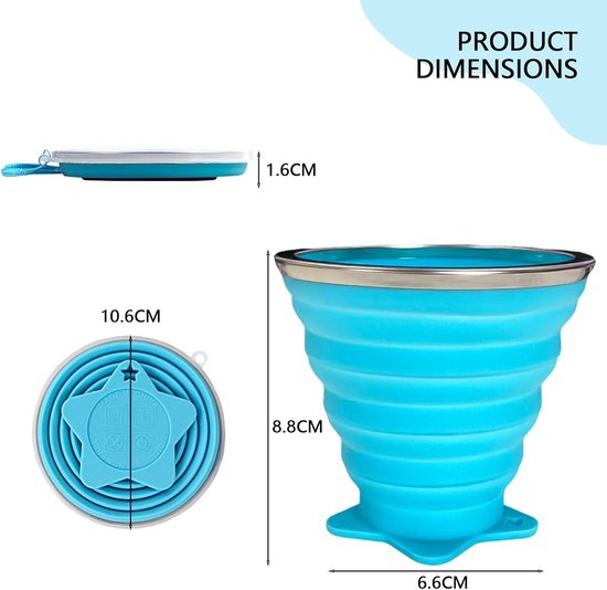 Opvouwbare bekers 270 ml - siliconen met deksel - draagbaar voor kamperen - herbruikbaar tweekleurige set - m-winkel — afbeelding 5