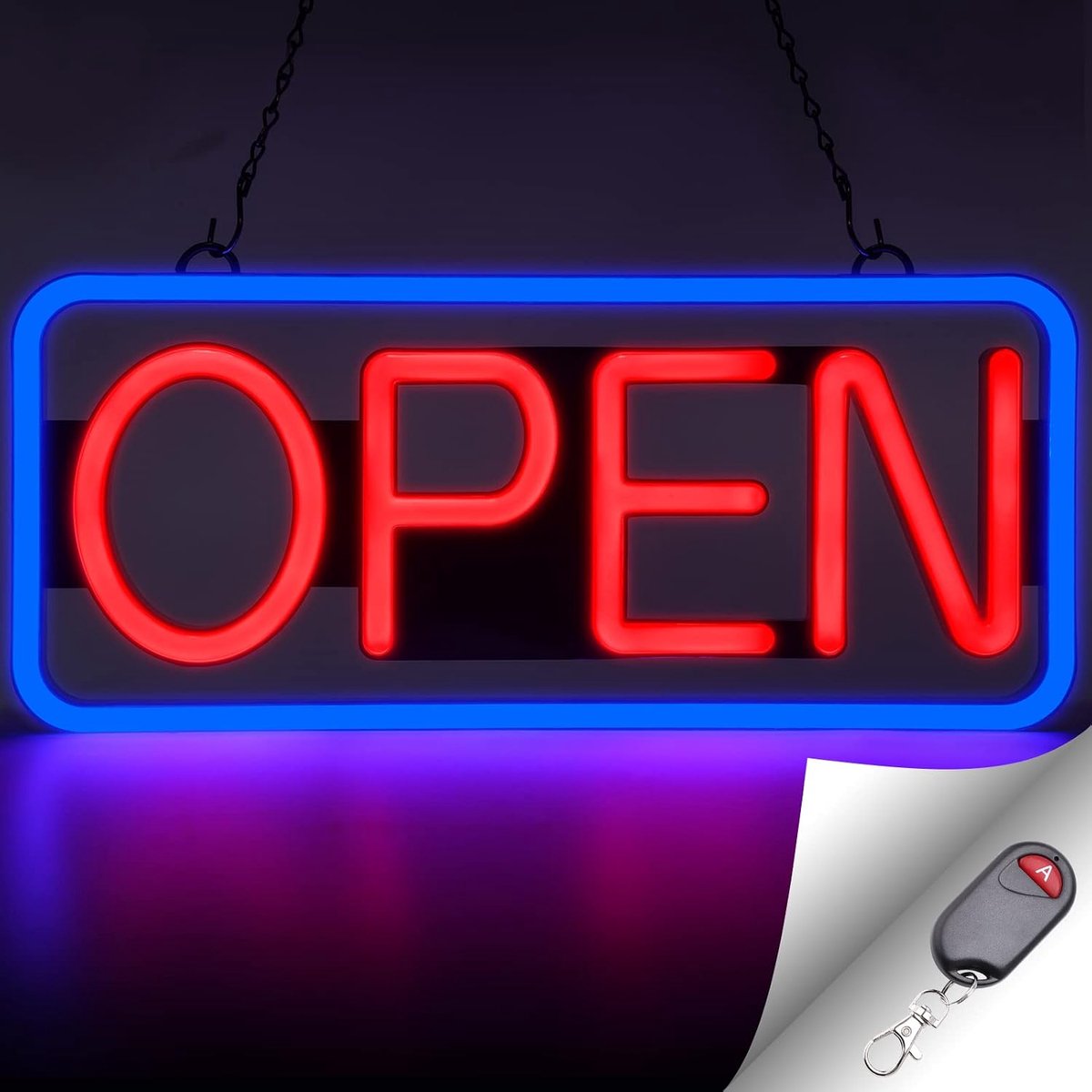 Neonbord, superhelder open neonbord, 55 x 25 cm, met EU-stekker, 3 verlichtingsmodi, neonlicht voor bar, party, lichtbord