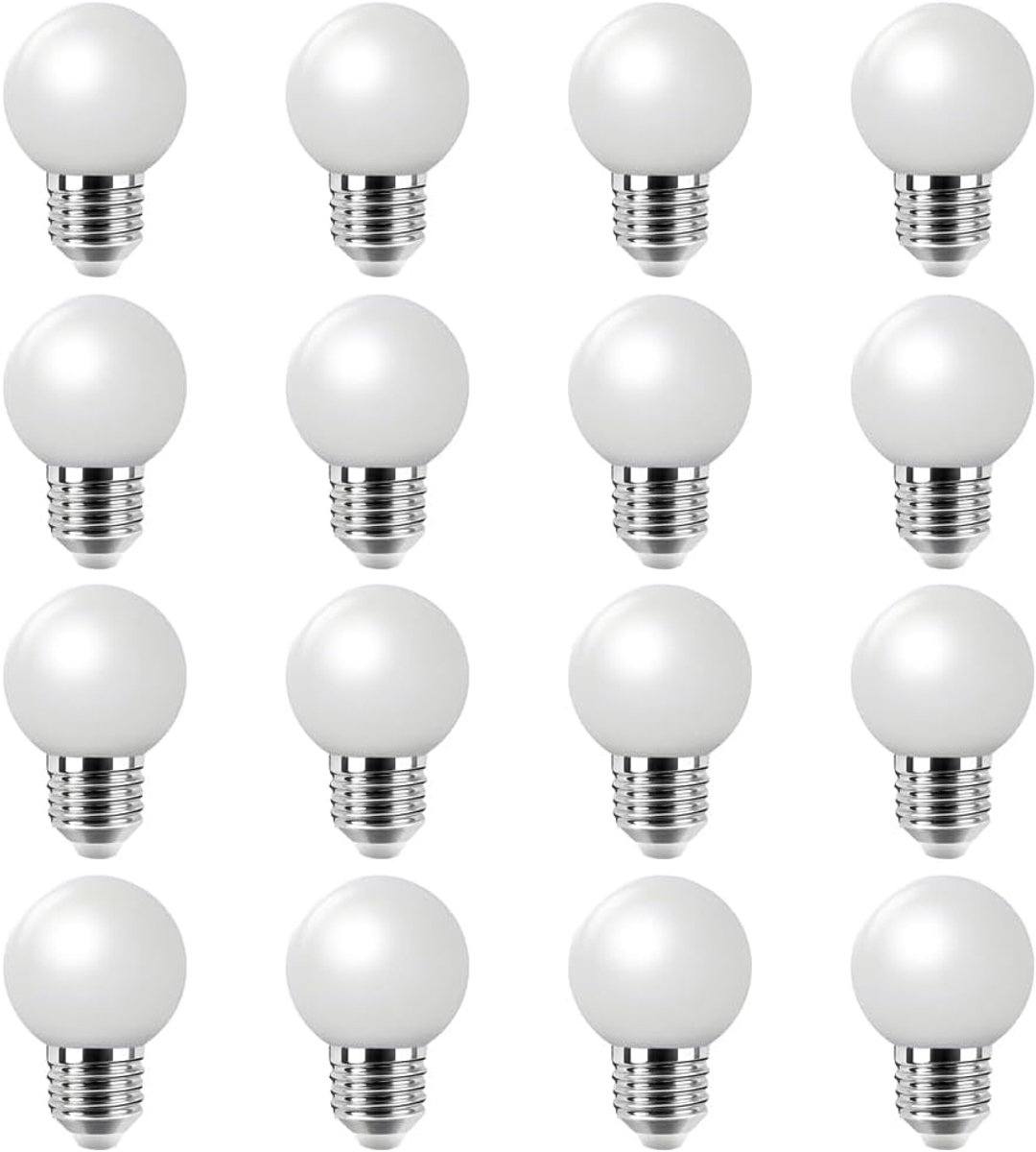 gloeilamp E27 2W, Warm wit 3000 Miniatuur gloeilamp,Transparante behuizing, Melkwit omhulsel, 200 lumen, voor binnen en buiten feestdecoraties, niet dimbaar, pak van 16