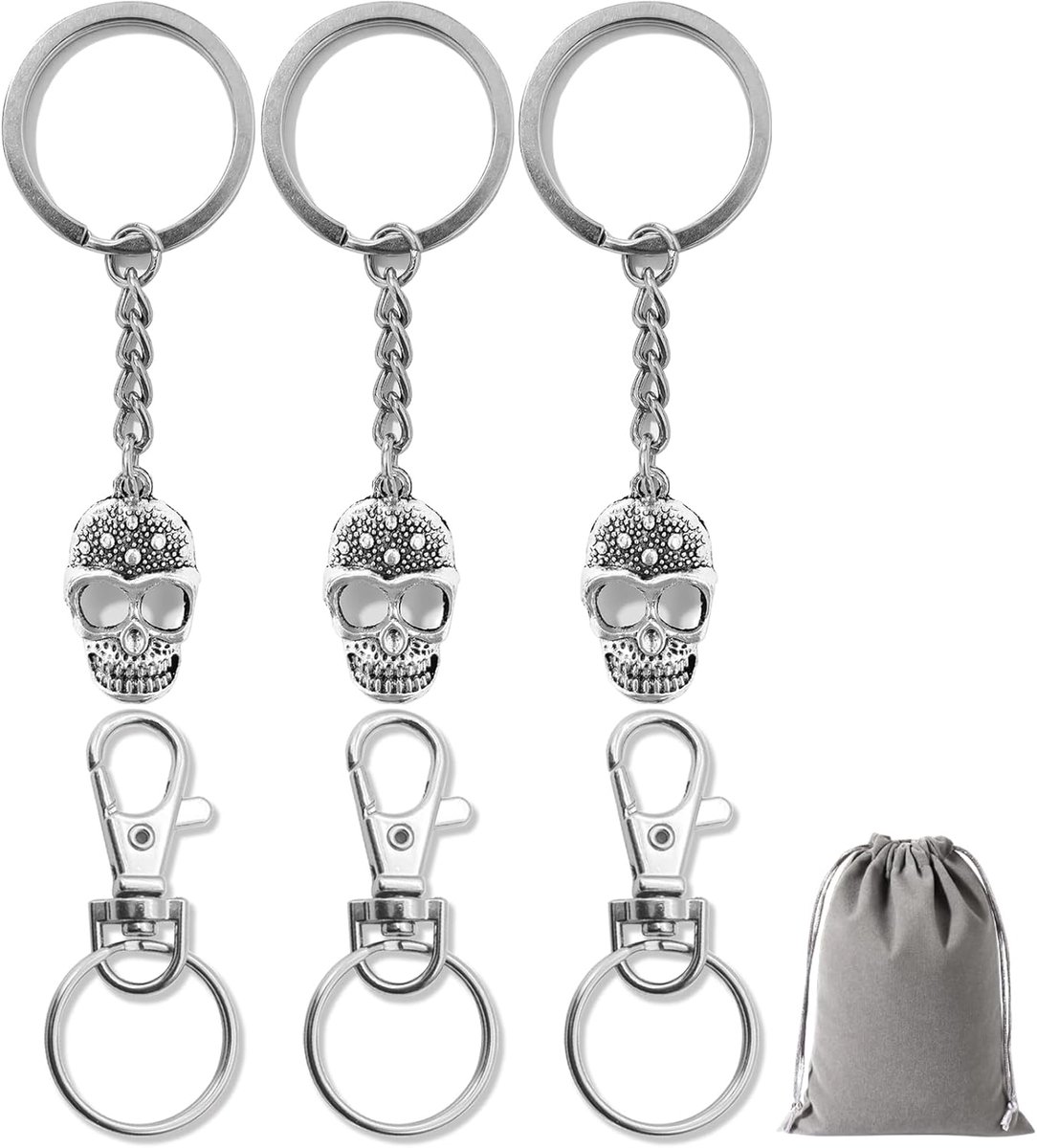 Keychain Gift voor mannen en vrouwen - 3PCS Skull-vormige metalen sleutelring, Retro, creatieve sleutelketting, Coole gotische DIY-sleutelkettingen, Geschenk voor verjaardag