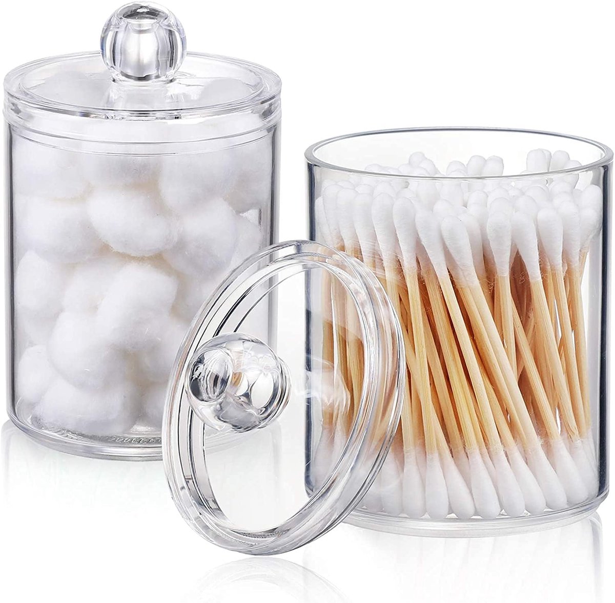 Wattenschijfjeshouder dispenser - doorzichtige plastic apotheekpot - 10 oz - voor badkamerorganisatie - ShopVlot