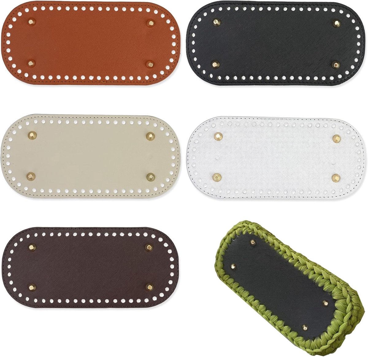 Set van 5 zakbodems 22 x 10 cm, bodem van de haaktas, 5 kleuren, onderkant van de tas voor haken, kunstleer, met gaten voor schoudertas