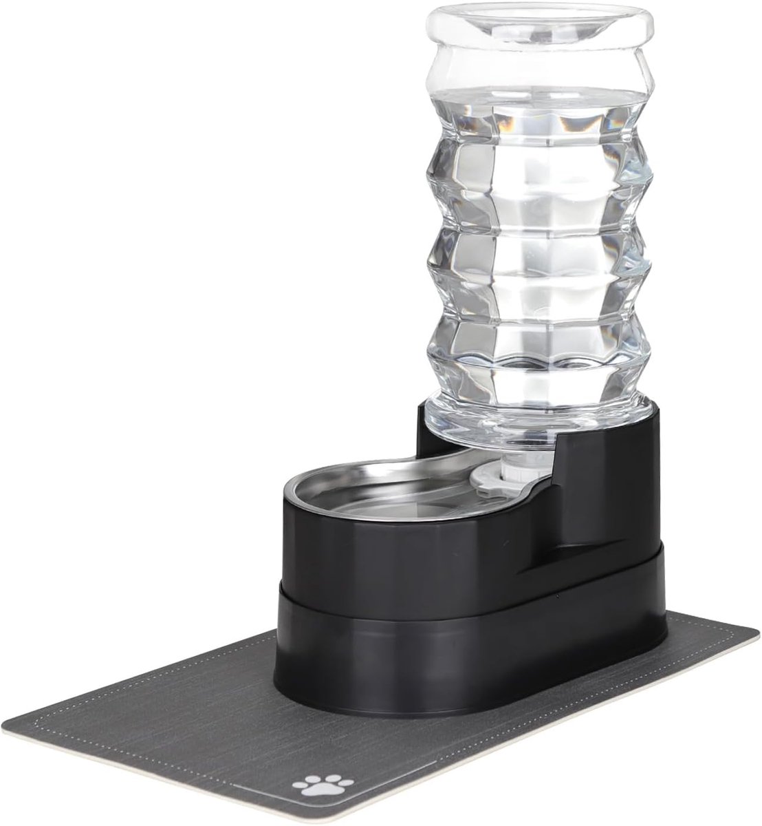 Automatische drinkautomaat, roestvrijstalen dierendrinkbak met waterdicht kussen, verhoogde randdispenser voor katten en honden (Zwart, 8L)