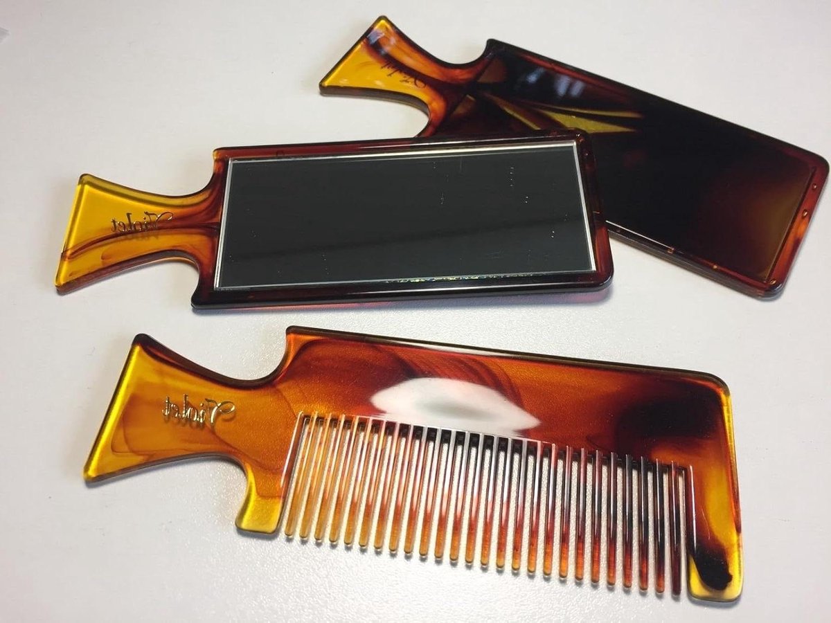 Zakset met spiegel - Reisset haar - Haarstyling onderweg - Inclusief etui - 135 cm kam - Bruin transparant