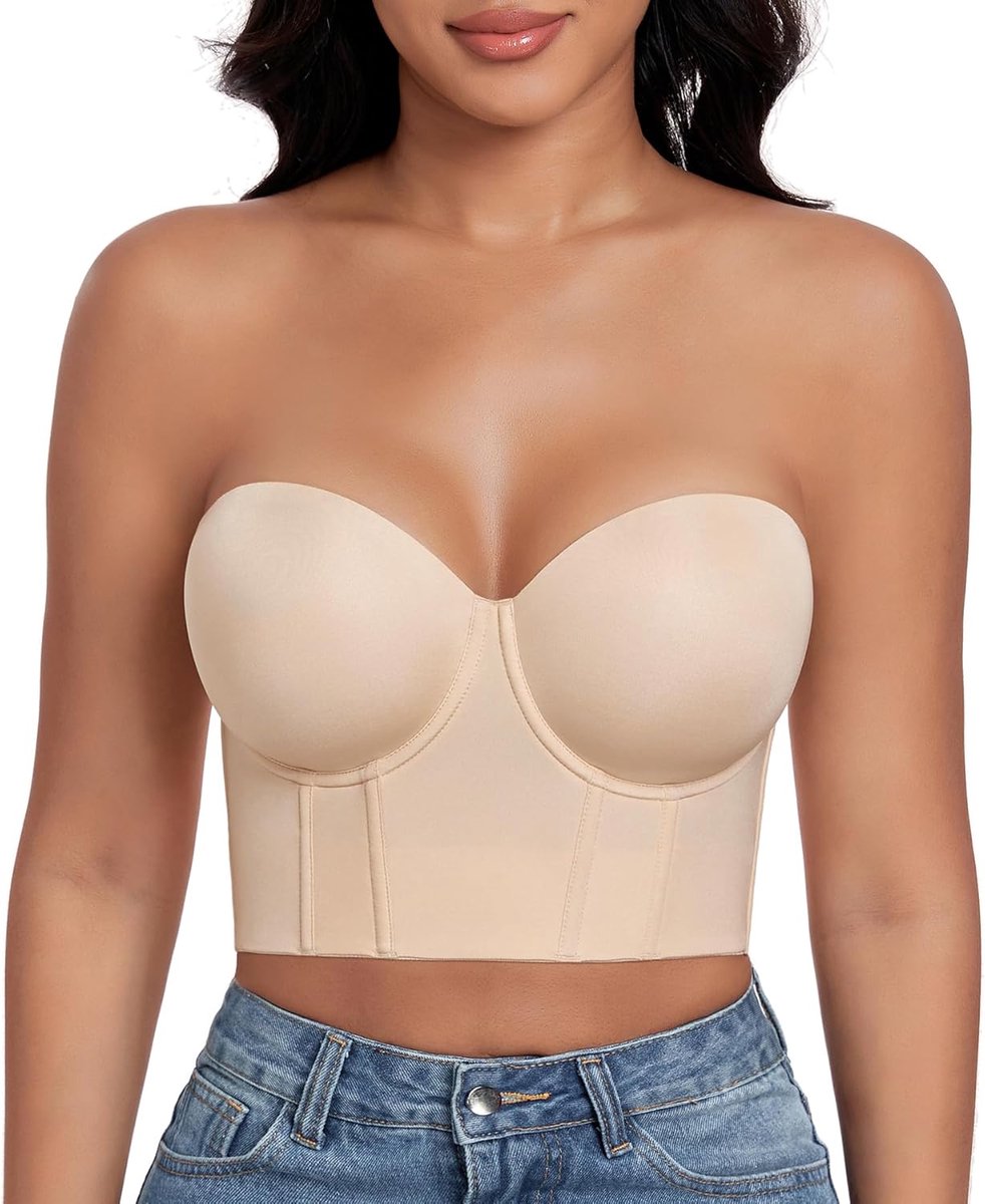 Damesbeha, strapless push-up beha, shapewear, ondergoed met beugel, grote maten, sterke ondersteuning, korsetbeha