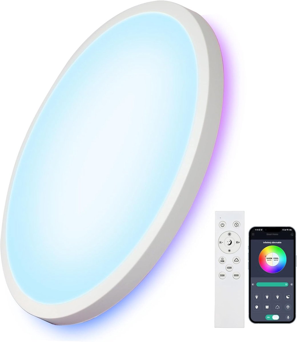 Led-plafondlamp, 28 cm, rond, 24 W, dimbaar, met afstandsbediening