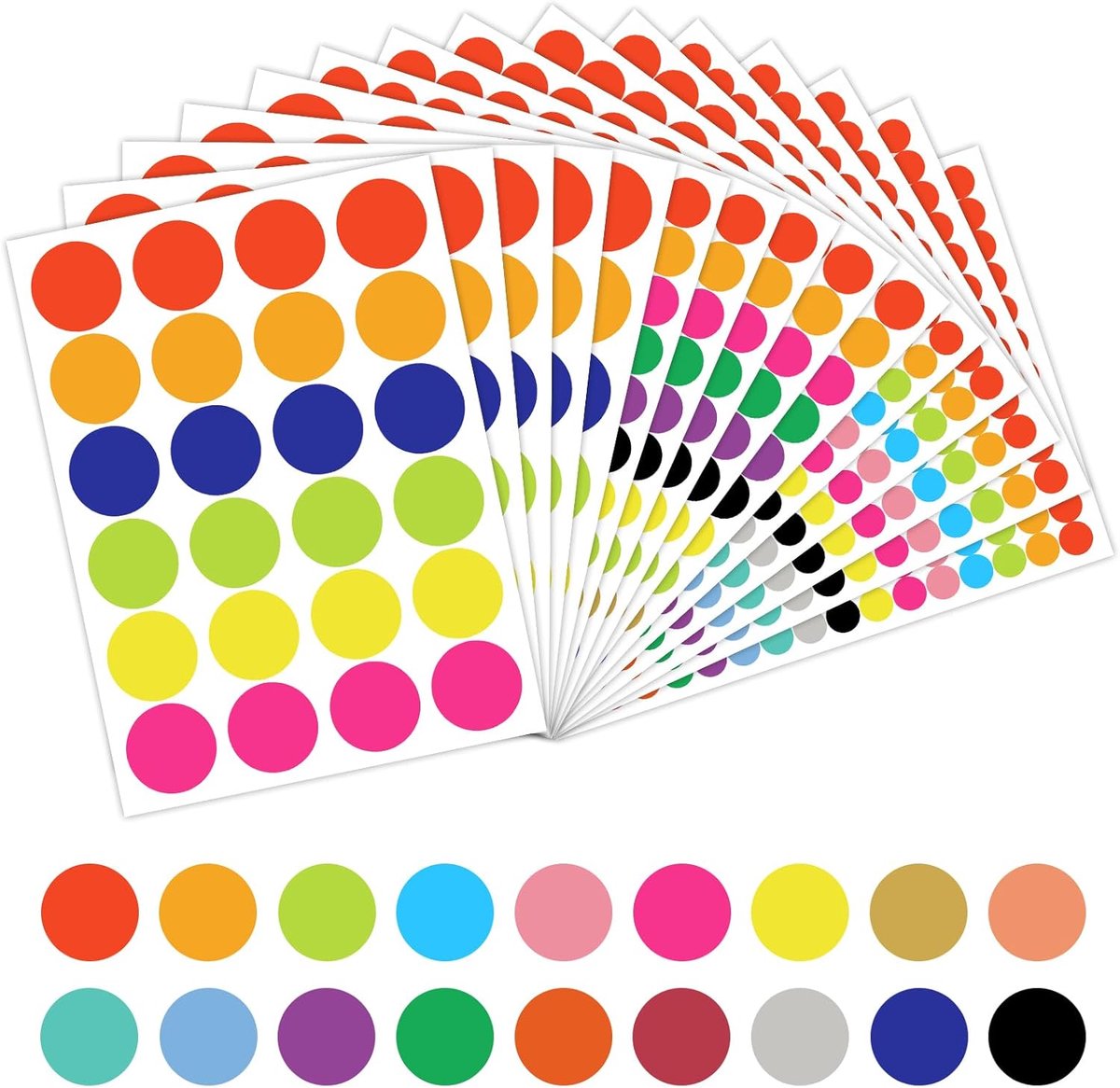 SnelShoppen - 3040 Stuks Gekleurde Stipstickers, 20mm 10mm 6mm Plaklabels, Kleurcodering Stickers, Ronde Puntlabels voor Kantoor School Agenda