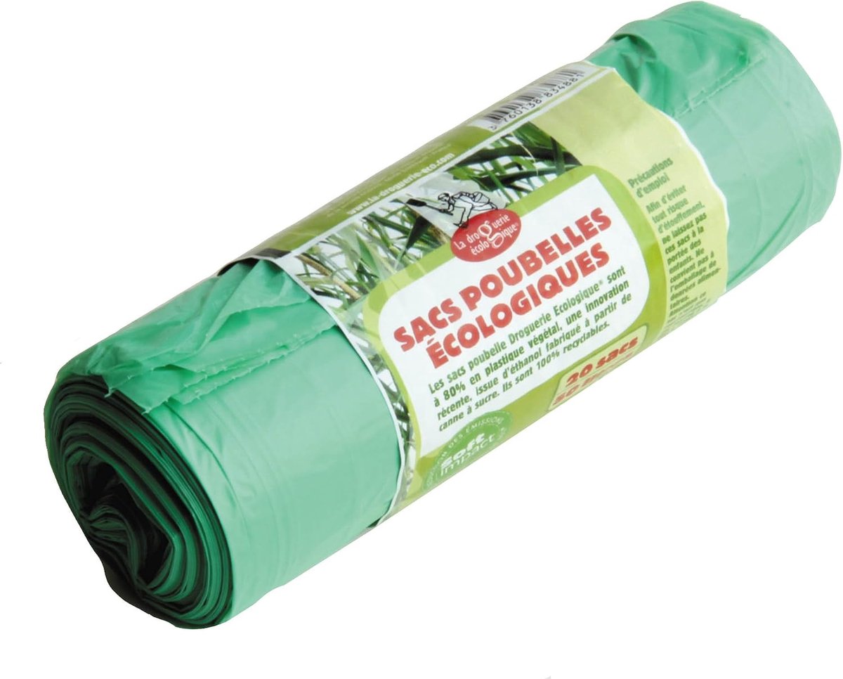 SnelShoppen - Eco Vuilniszakken Rol met 20 Zakjes Milieuvriendelijke Plastic 50 L Verpakking van 2 Stuks - Perfect voor Tuin, Keuken, Feest, en Campin