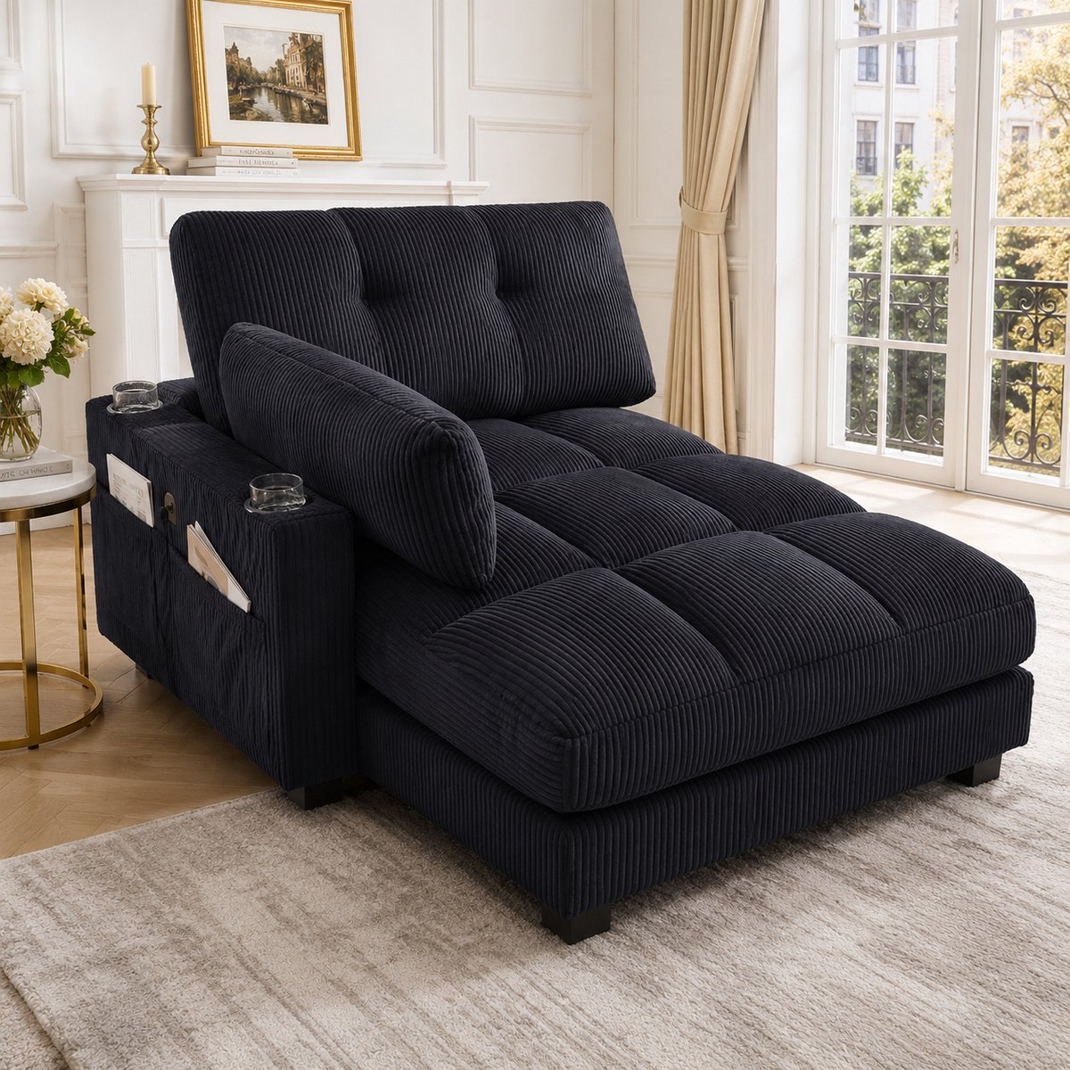 Relaxfauteuil Corduroy - Moderne Lounge Stoel Met USB, Bekerhouder En Zijvak