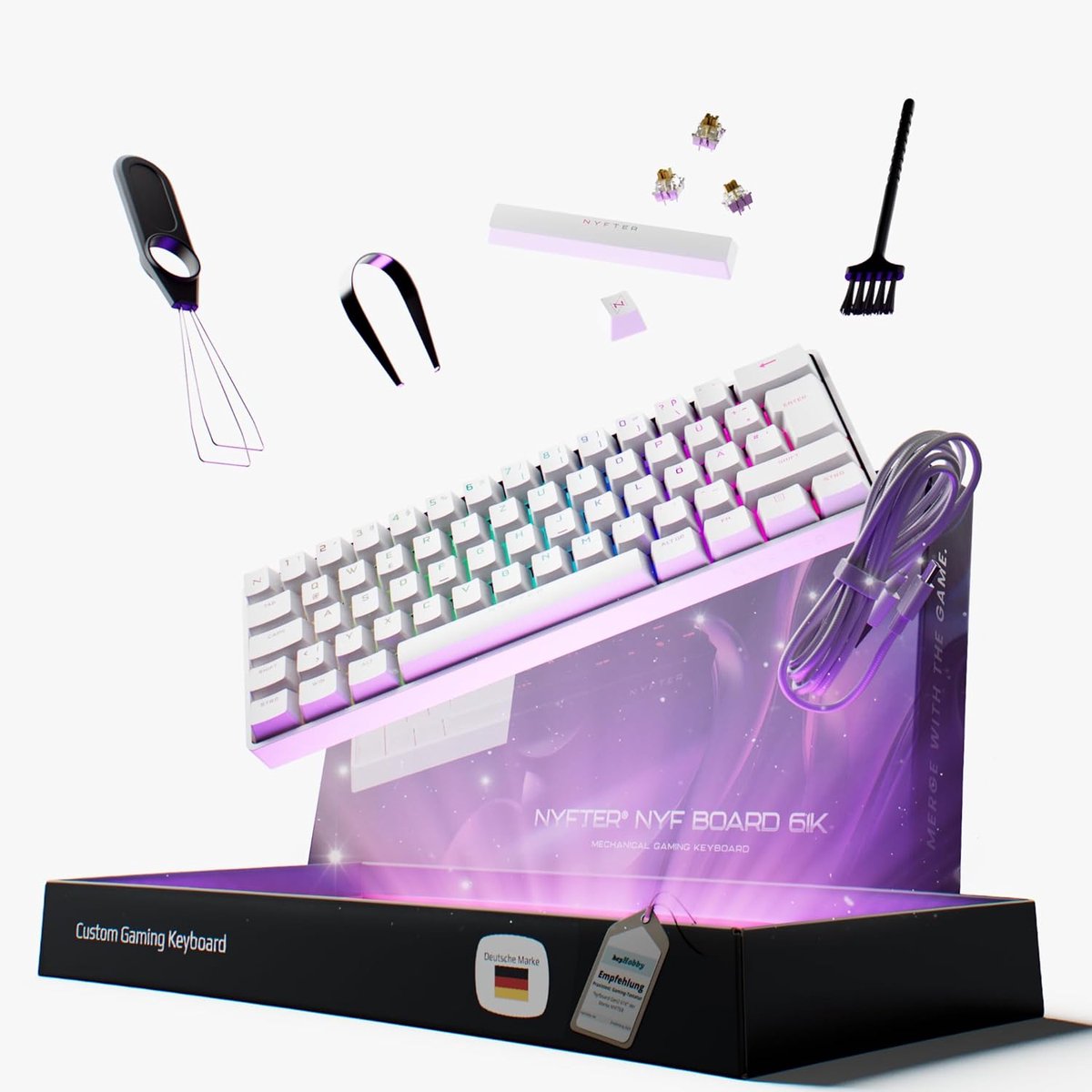 SnelShoppen - 60% Gaming Toetsenbord - Mechanisch Gaming Keyboard met Gateron Gele schakelaars, Hot-Swappable, RGB Achtergrondverlichting, ISO-DE Inde