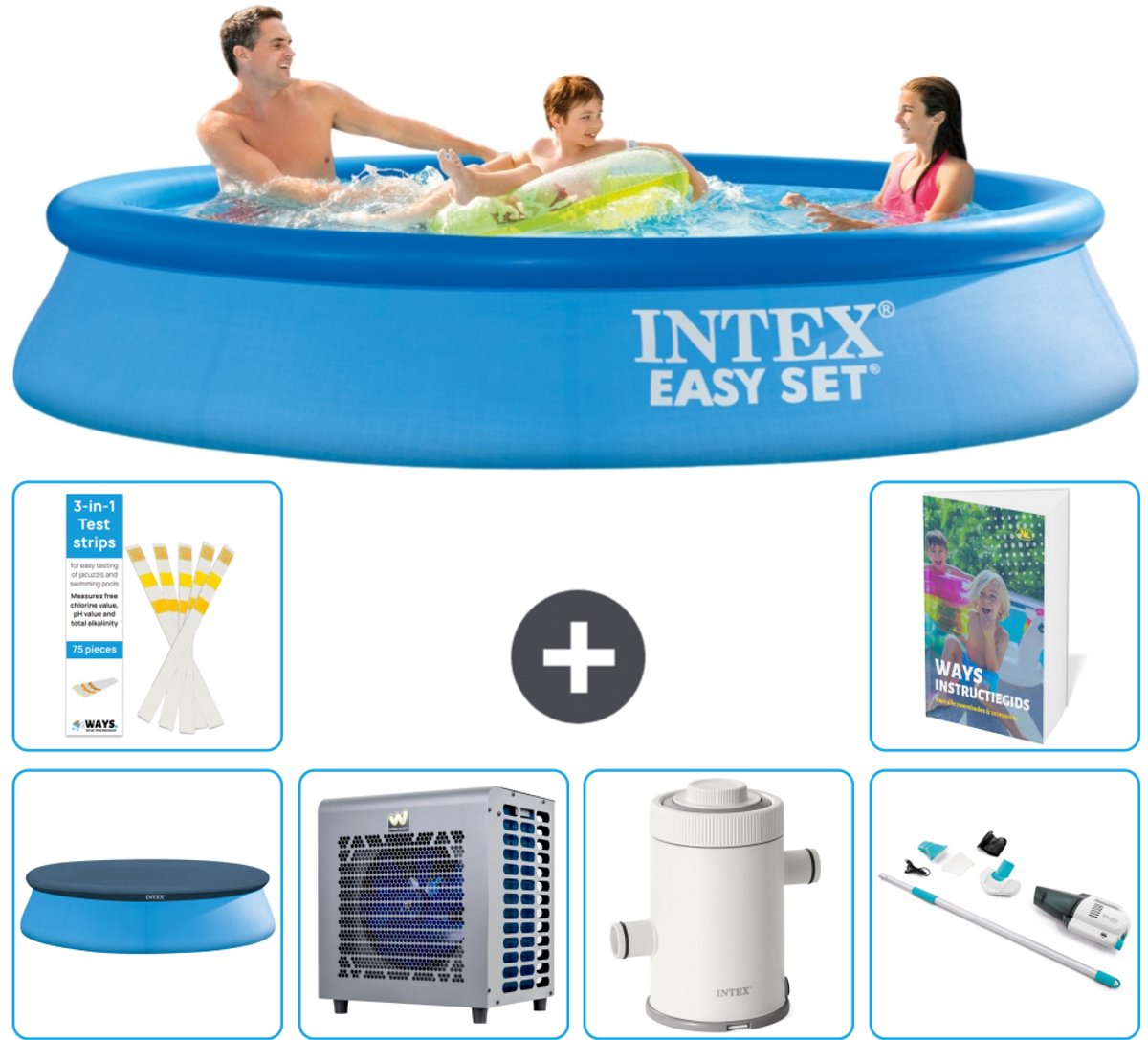 Intex Rond Opblaasbaar Easy Set Zwembad - 305 x 61 cm - Blauw - Inclusief Afdekzeil - Warmtepomp - Zwembadfilterpomp - Stofzuiger - 7-delig