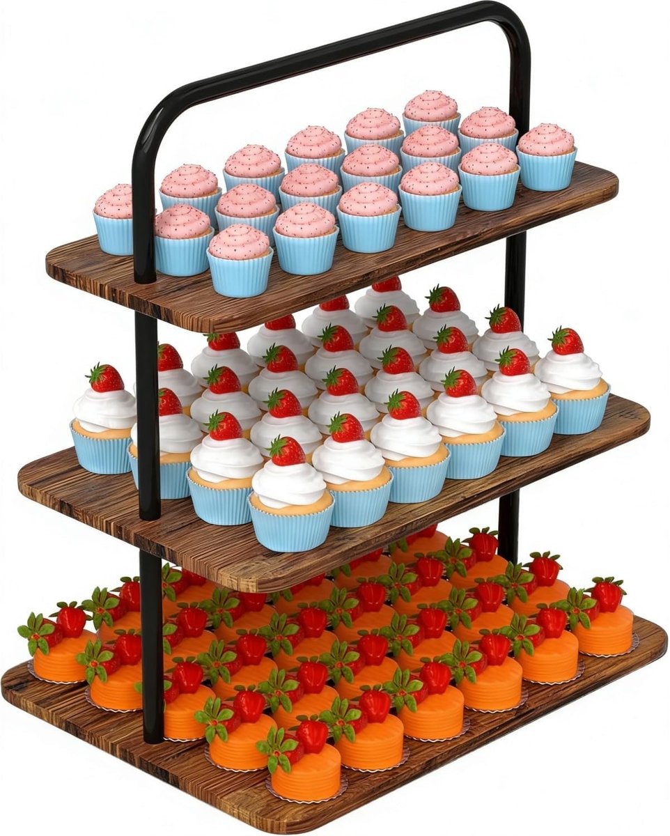 Elegante Drie-Laags Taartstandaard voor Cupcakes - 40 cm x 30/25/18 cm - Perfect voor Desserts en Feestjes