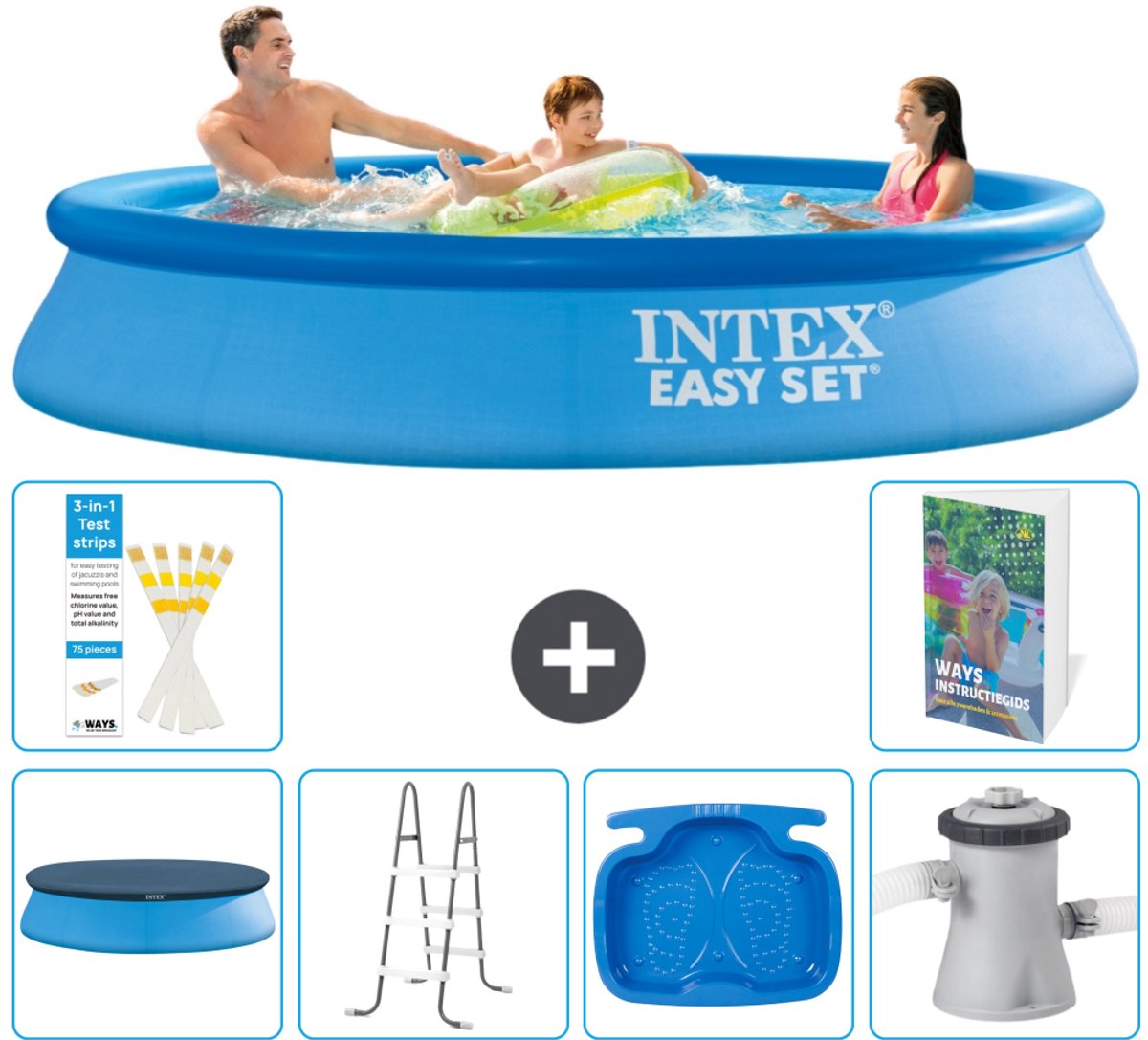 Intex Rond Opblaasbaar Easy Set Zwembad - 305 x 61 cm - Blauw - Inclusief Afdekzeil - Ladder - Voetenbad - Zwembadfilterpomp - 7-delig