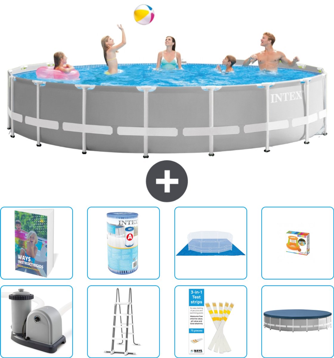 Intex Rond Prism Frame Zwembad - 548 x 122 cm - Grijs - Inclusief Pomp - Ladder - Grondzeil - Afdekzeil - Filter - Speelgoed - 9-delig