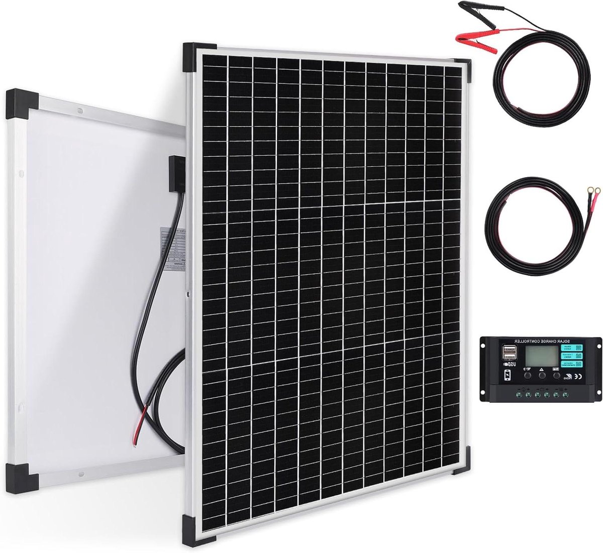 Zonnepaneel Kit - Energie Opwekker - Off Grid Stroom - Inclusief Laadregelaar - 50 Watt - Zwart