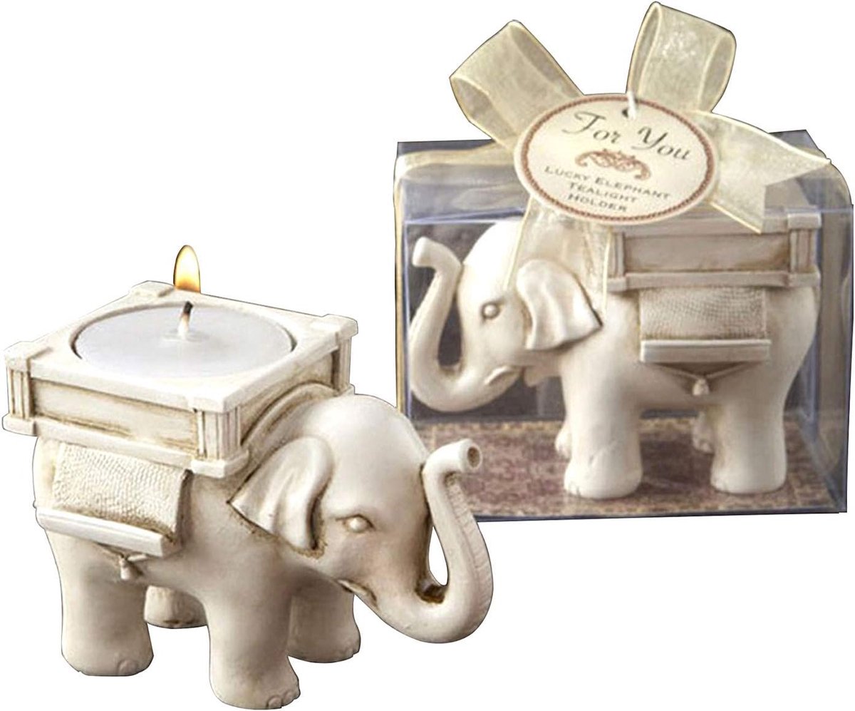 SnelShoppen - Ivory Witte Theelichthouder Exquise Olifant Ontwerp Kaarsenhouder Geurkaarsenhouder Set van 2 voor Huisdecoratie en Cadeau