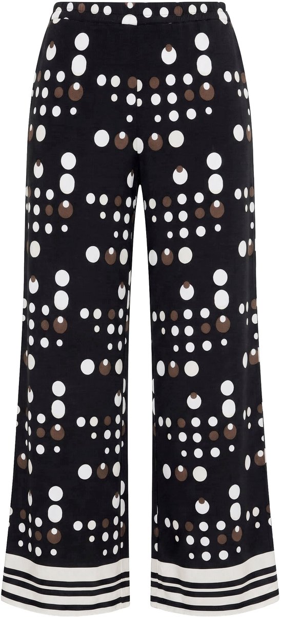 Ulla Popken - Dames - Slinky broek polka dots wijde pijpen elastische tailleband - Zwart - Maat 46+