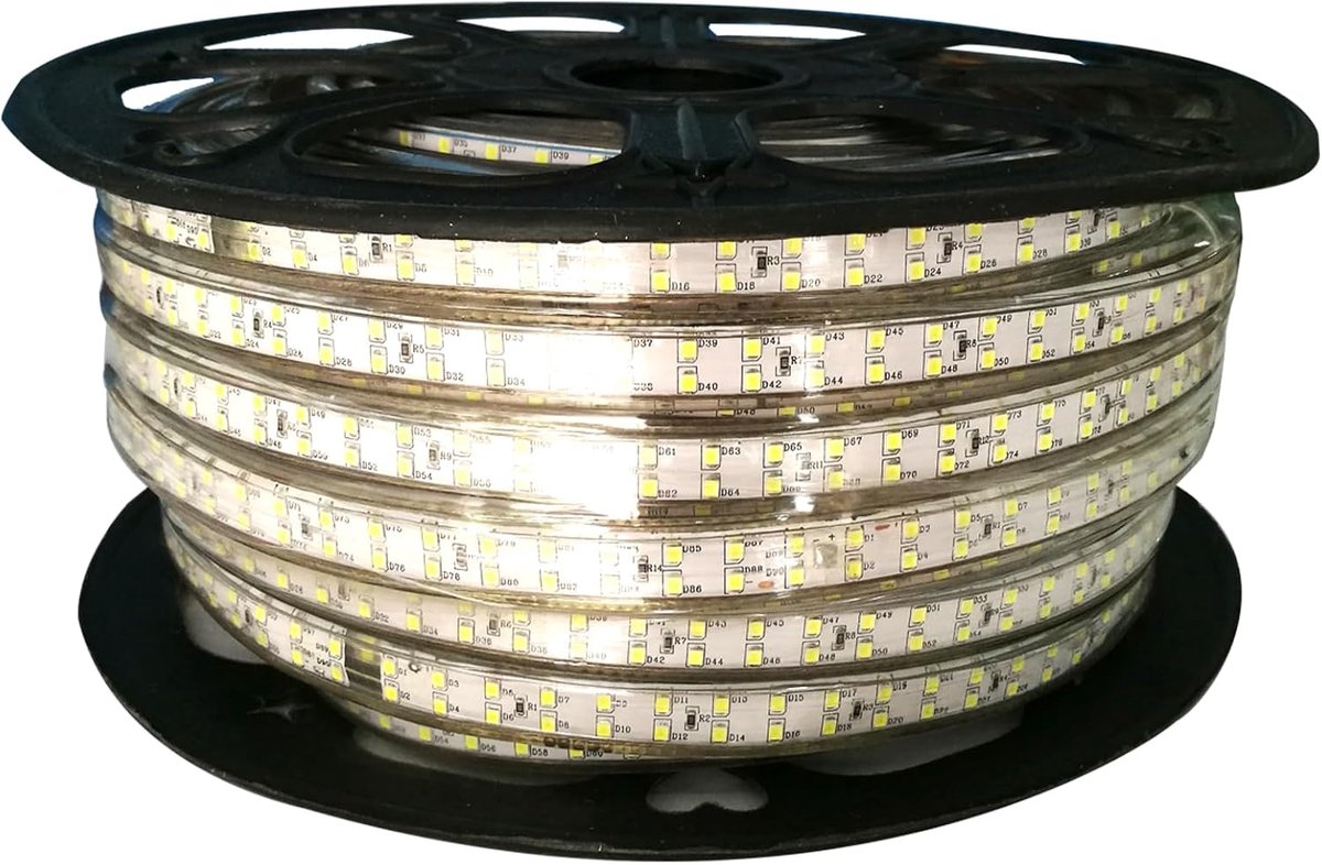 SnelShoppen - LED Strip High Voltage Wit 50 m 8 mm - Flexibele Verlichting voor Feest, Tuin, Keuken en Camping - Energiezuinig en Duurzaam