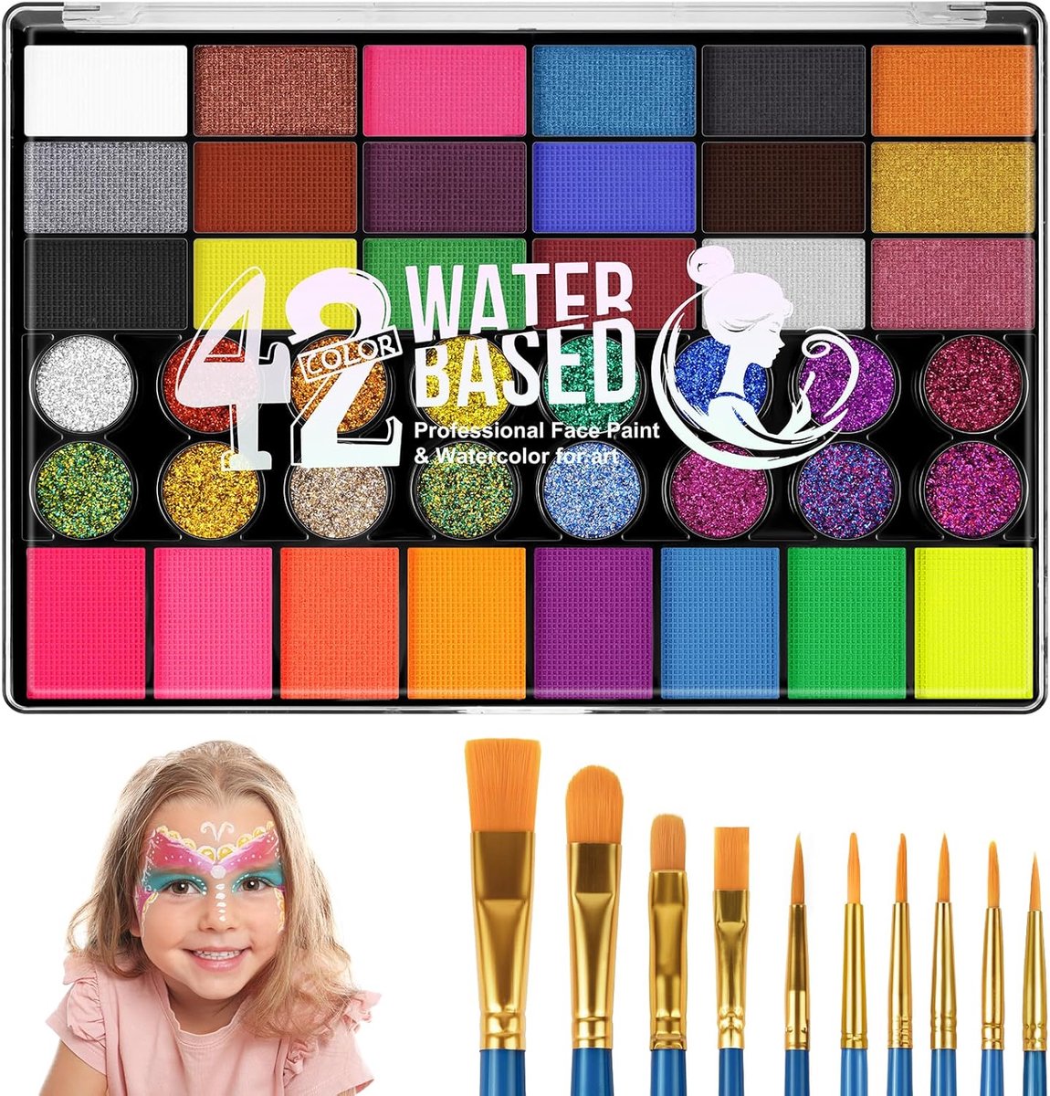 Gezichtsverf voor kinderen - 42 kleuren - professionele set - hypoallergeen en wasbaar voor feestjes - SnelShoppen