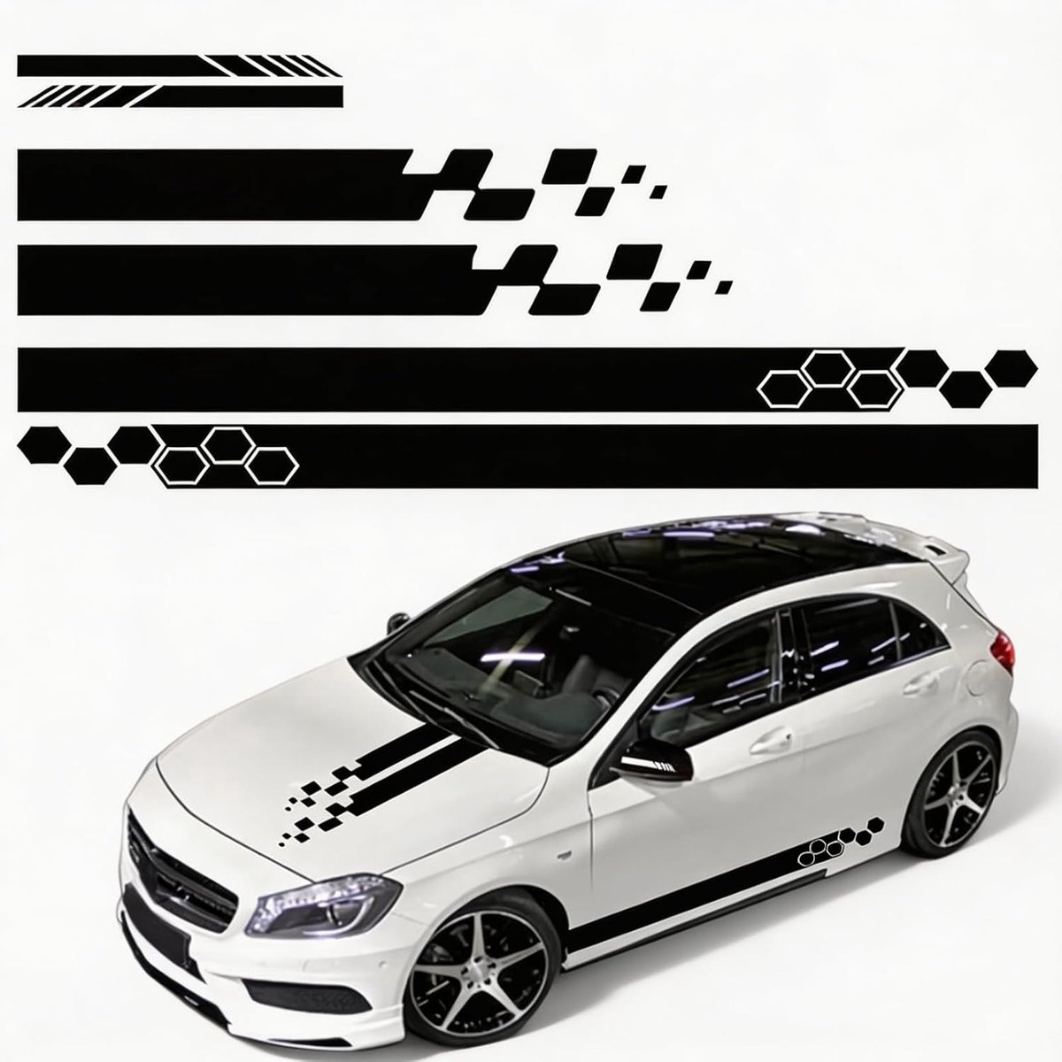 SnelShoppen - 5 Stuks Op maat gemaakte Auto - Zijkant Carrosserie Achteruitkijkspiegel Racing Sport Stickers, Universele Auto Truck DIY Sticker Stripe