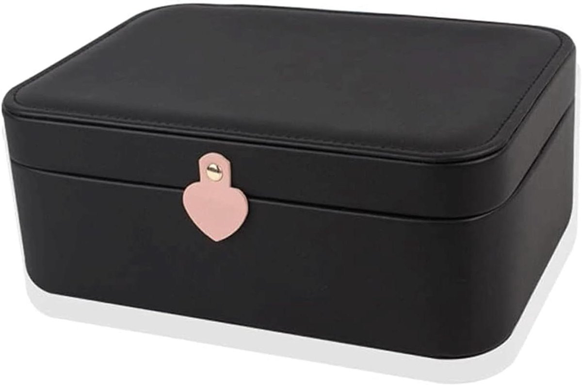 Juwelendoos Organizer - Opbergdoos Sieraden - Sieraden Opbergen - Dubbele Laag - 21 x 15 x 8 cm - Zwart