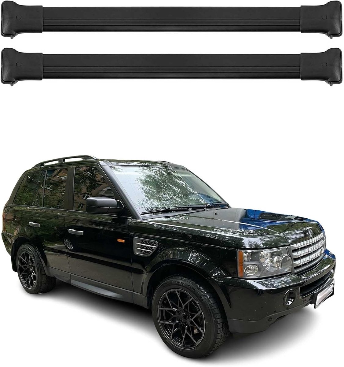 SnelShoppen - Dakkoffer Bevestigingsset voor Range Rover Sport L320 2005-2013, Aluminium Zwart, Crossbars, 75 kg Belastbaar, Roestvrij, Duurzaam