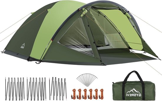 SnelShoppen - Dome Tent voor 3-4 Personen met Voorruimte, Lichtgewicht Familie Tent, Waterdicht Camping Tent voor Buiten, Hiking, Backpacking, Groene van Snelshoppen — afbeelding 3