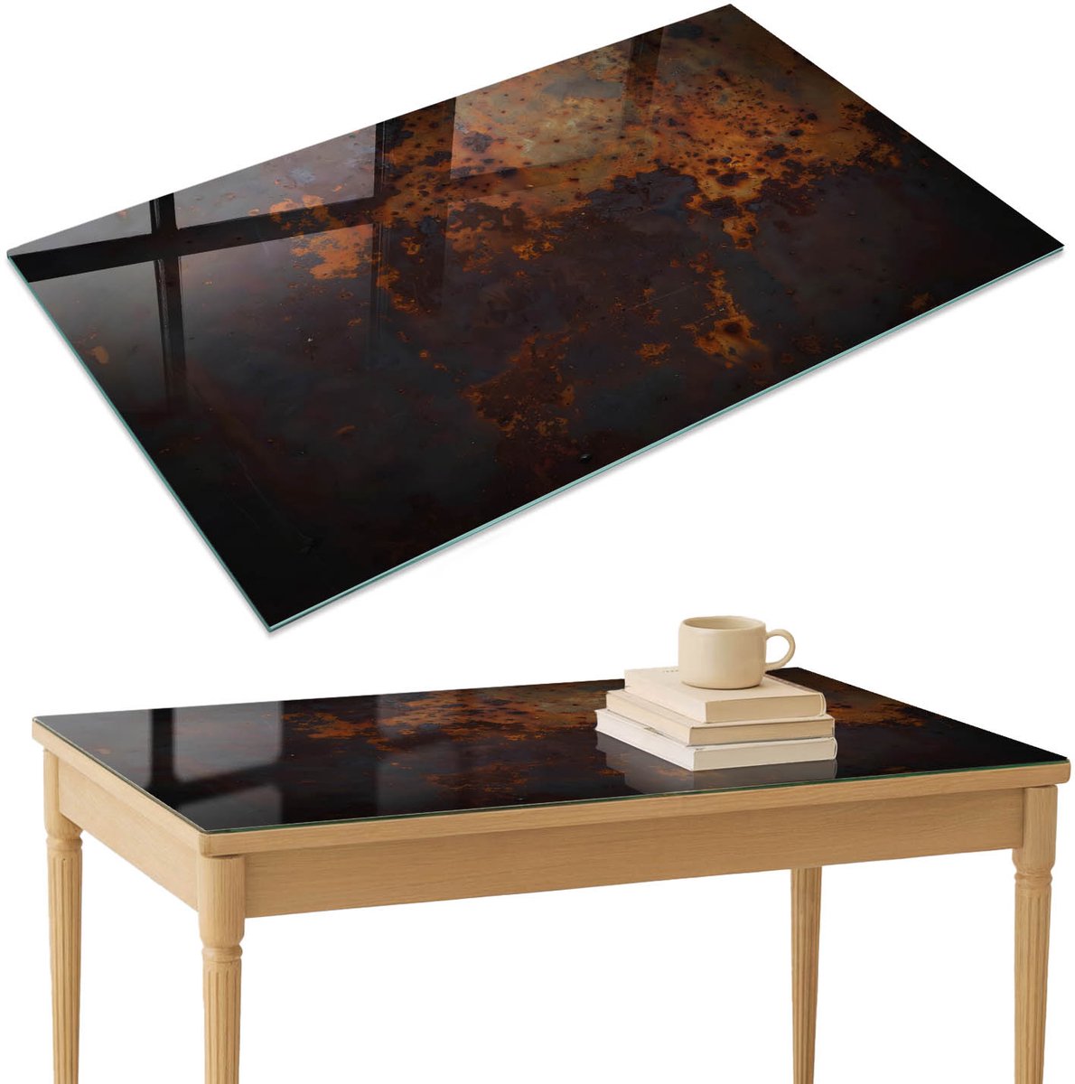 ArtPrintCave Industriële textuur Glazen Tafelblad 120x80 cm - Tafelblad Rechthoek - Bruin Terrastafel - Texturen Terrastafel