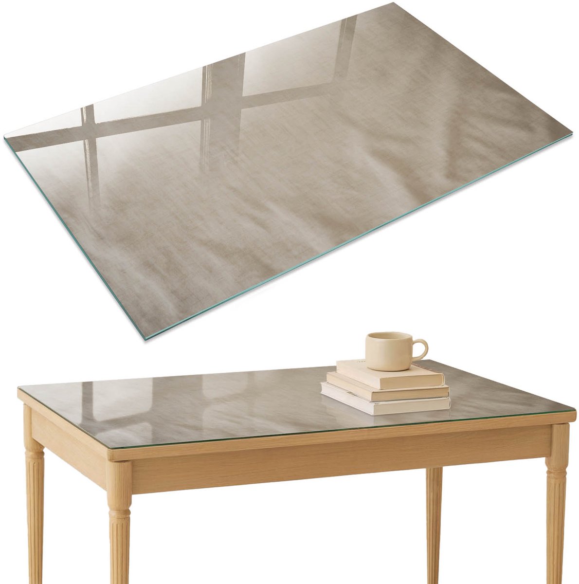 ArtPrintCave Stille elegantie Glazen Tafelblad 120x80 cm - Tafelblad Rechthoek - Beige Keukentafel - Texturen Terrastafel