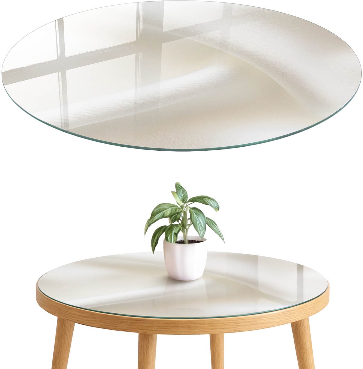 ArtPrintCave Gemaakt materiaal Glazen Tafelblad fi70 cm - Tafelblad Rond - Wit Bureaublad - Teksten Terrastafel