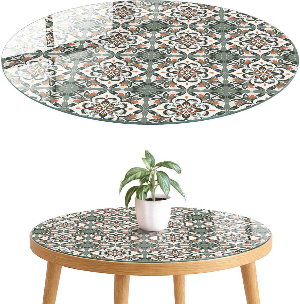 ArtPrintCave klassiek patroon Glazen Tafelblad fi70 cm - Tafelblad Rond - Groente Tafelblad Glas - Achtergronden en patronen Eettafel Met Glasplaat