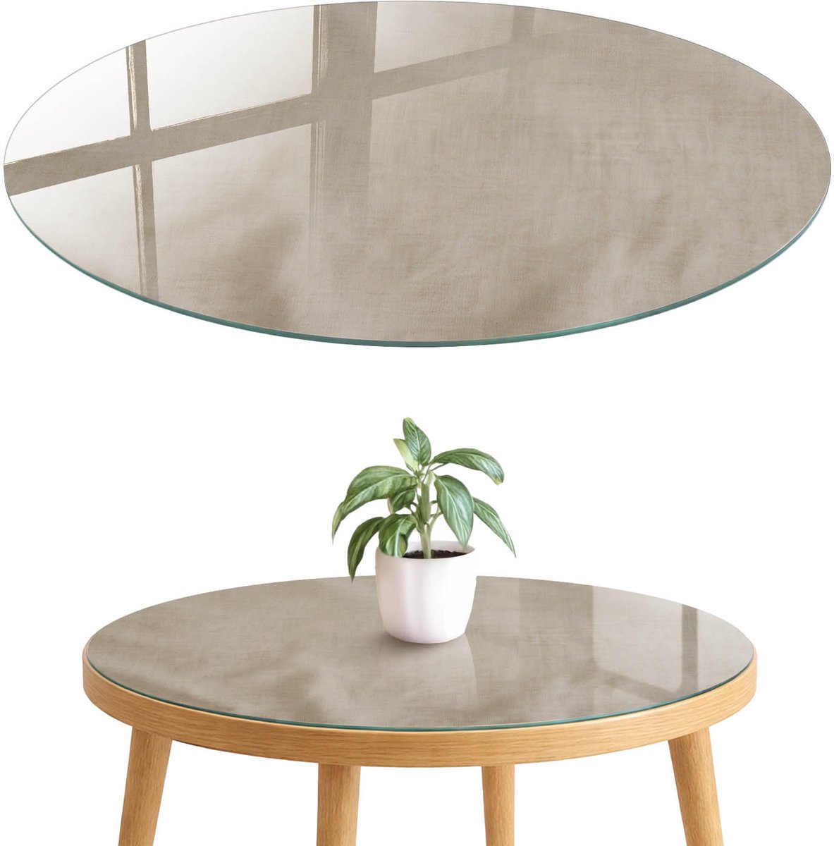 ArtPrintCave Stille elegantie Glazen Tafelblad fi70 cm - Tafelblad Rond - Beige Eettafel Met Glasplaat - Texturen Keukentafel