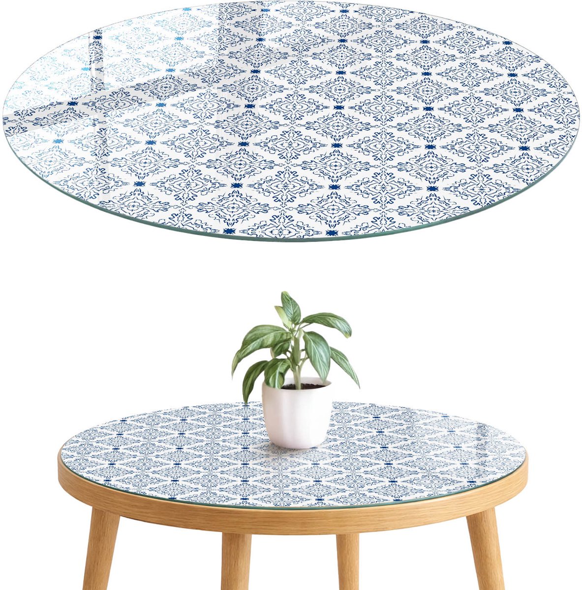 ArtPrintCave Klassiek ornament Glazen Tafelblad fi70 cm - Tafelblad Rond - Wit Glazen Eettafel - Achtergronden en patronen Bureaublad