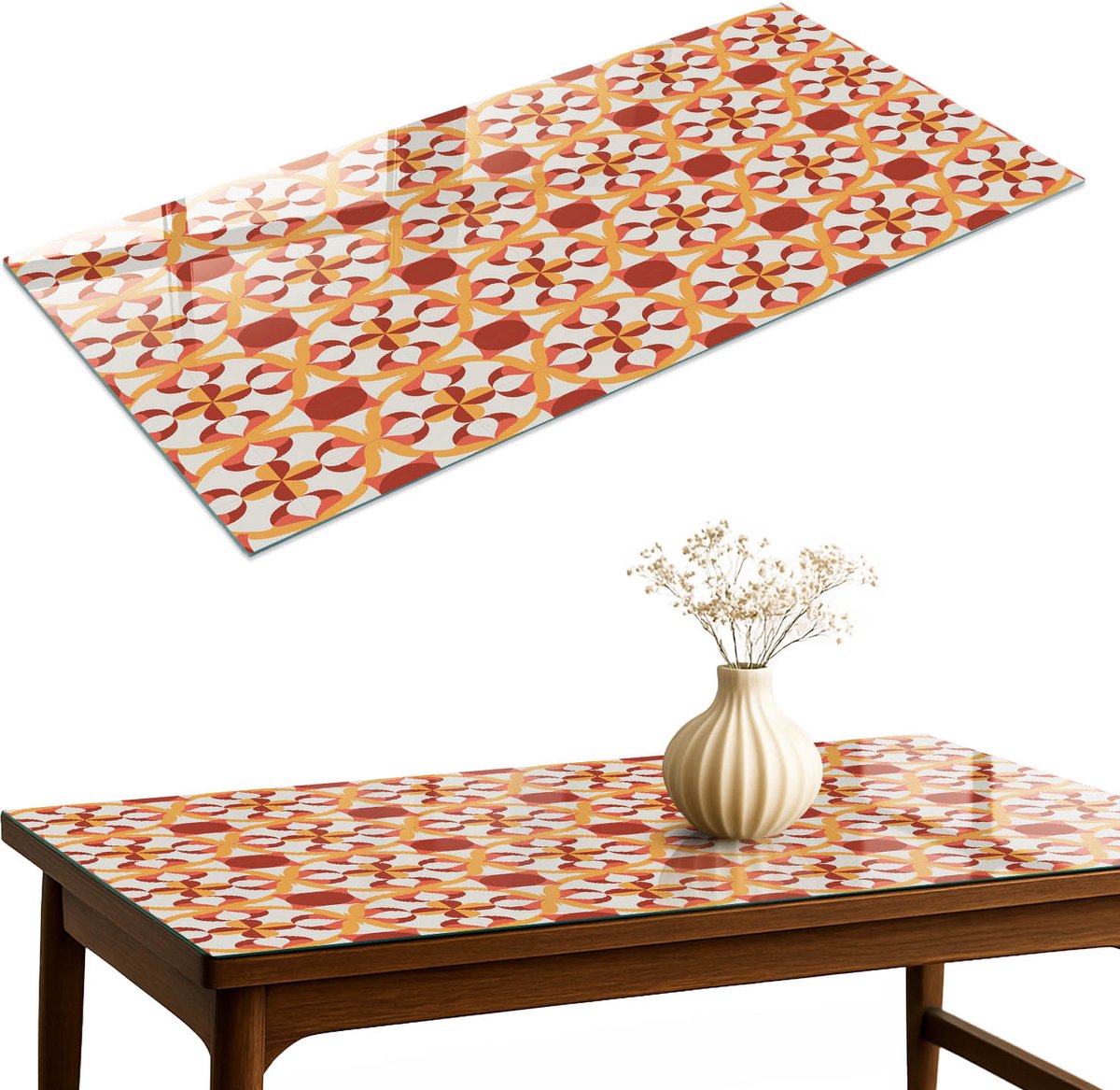 ArtPrintCave Geometrische patronen Glazen Tafelblad 120x60 cm - Tafelblad Rechthoek - Oranje Keukentafel - Achtergronden en patronen Glazen Eettafel
