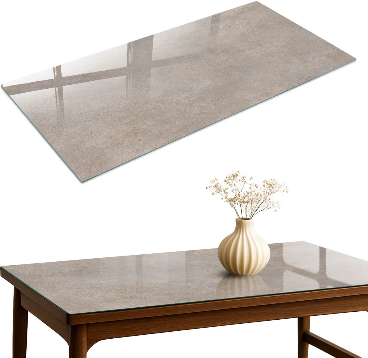 ArtPrintCave Beige stijl Glazen Tafelblad 120x60 cm - Tafelblad Rechthoek - Grijs Keukentafel - Texturen Tafelblad Glas