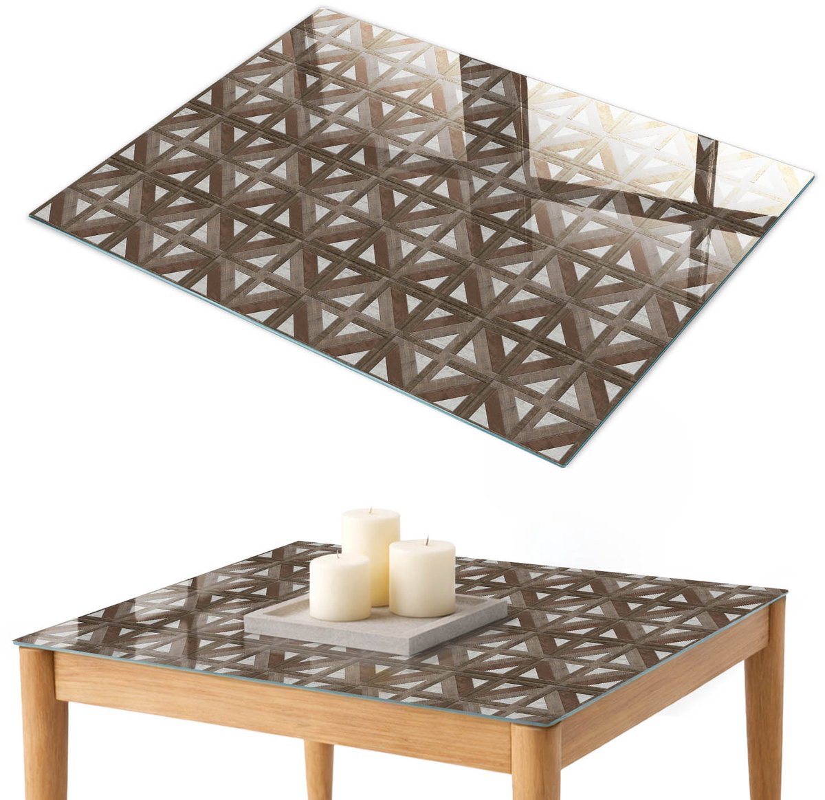 ArtPrintCave Geometrische achtergrond Glazen Tafelblad 100x70 cm - Tafelblad Rechthoek - Bruin Keukentafel - Geometrie Bureaublad