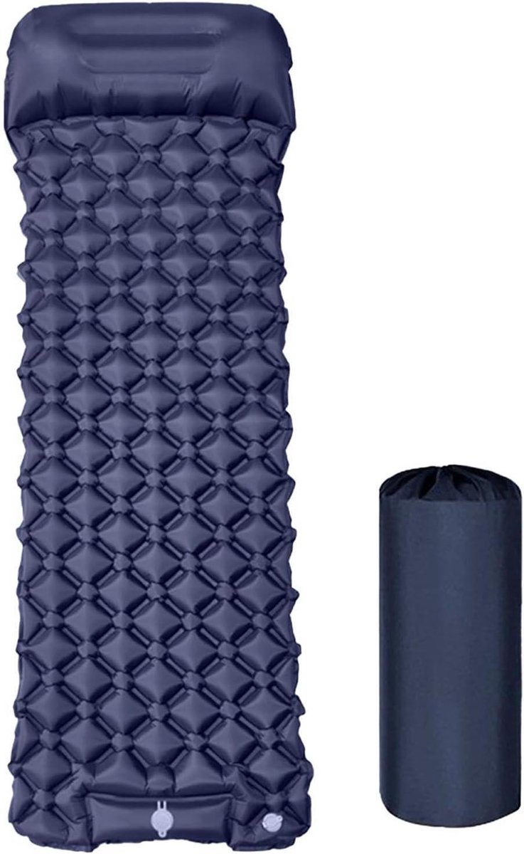 Opblaasbaar Kampeer Matras - Kampeerkussen Lichtgewicht - Buiten Slapen - Snel Opblaasbaar 30 Sec - 190x60cm Uitgevouwen - Marineblauw
