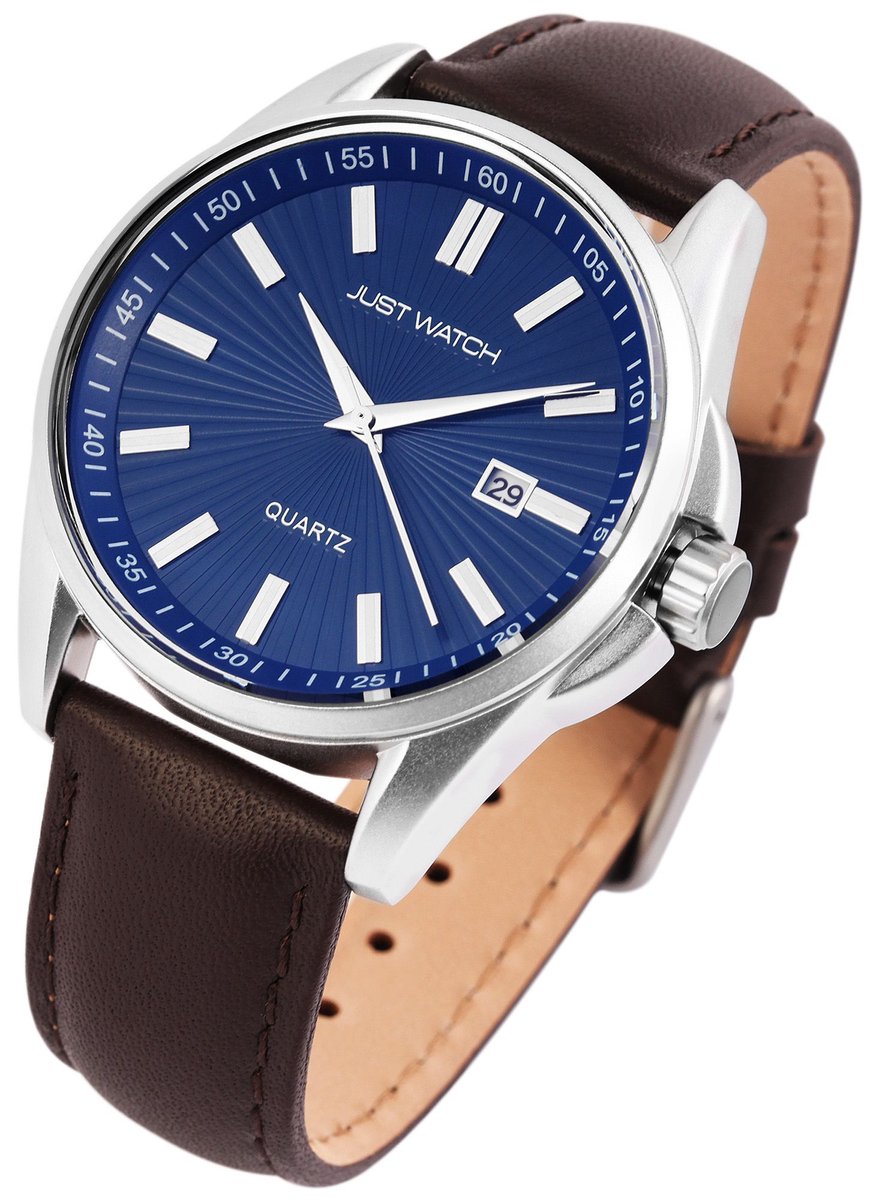 JUST WATCH Herenhorloge echt leer met band van echt leer, datumweergave, inclusief geschenkdoos