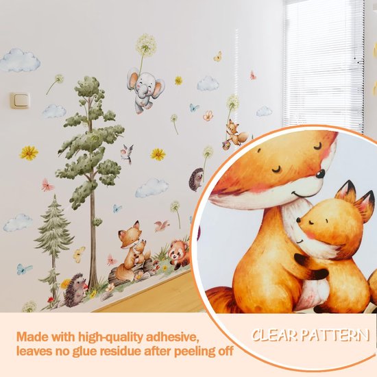 VVGoods - Bosdieren muurstickers met dennenboom en vos voor babykamer en kinderkamer decoratie — afbeelding 2