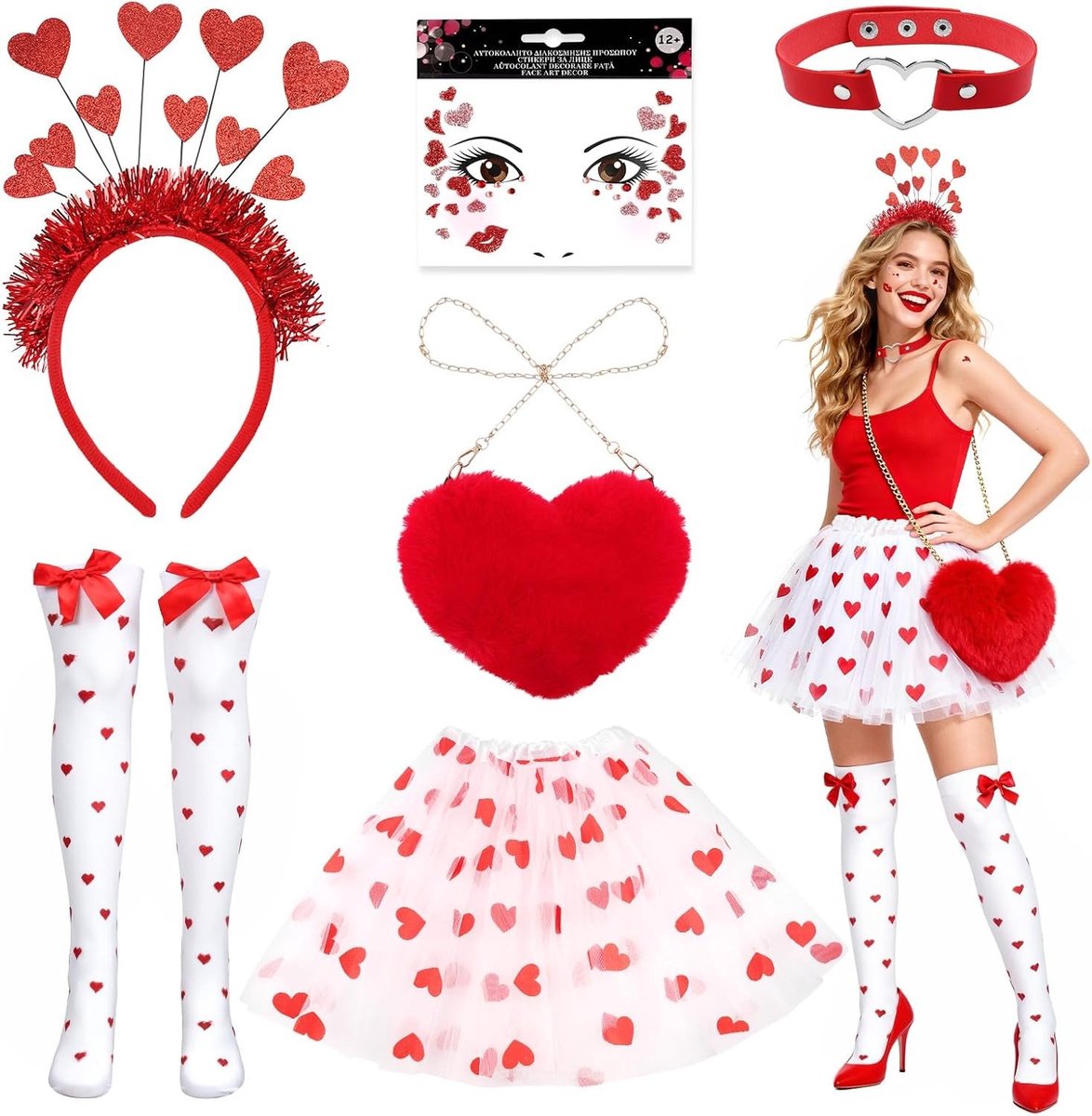 Carnaval Eros Engel Kostuum voor Vrouwen met Tutu Rok, Harttas, Hoofdband en Accessoires voor Feestdagen en Themapartijen