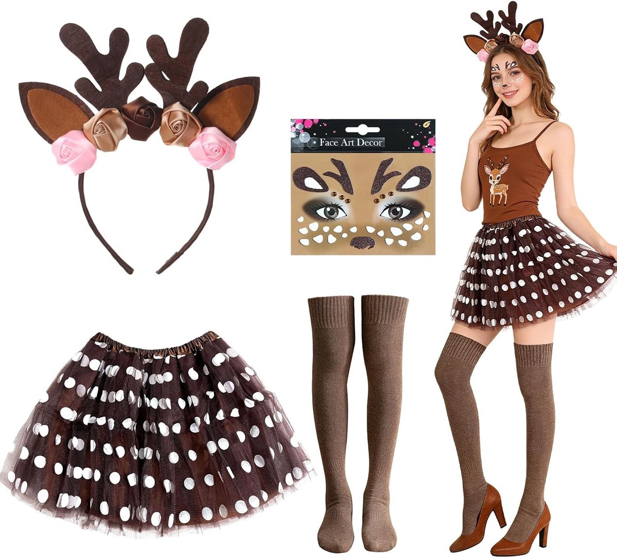 Kostuumset voor Dames met Tutu, Sokken, Hoofdband en Geweien voor Carnaval en Feestjes