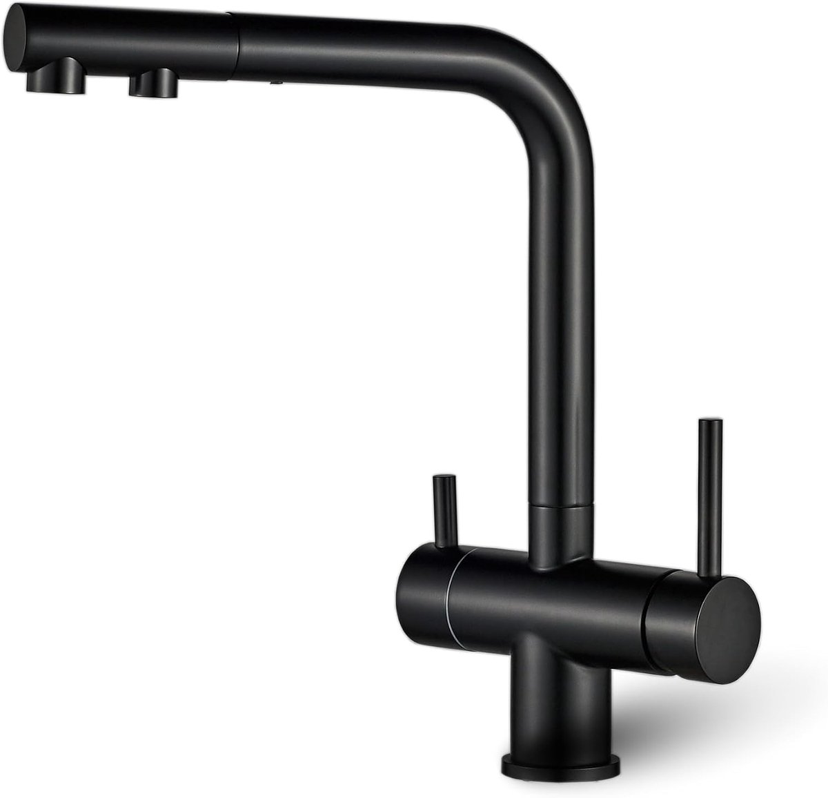 SnelShoppen - AORA Pure Wave 3-Weg Keukenkraan met Uittrekbare Douchekop Zwart | Ideaal voor Waterfilter, Osmosesystemen en Keuken Gebruik