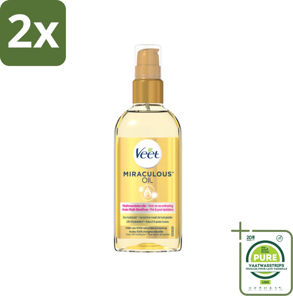 Veet - Aftercare - Natuurlijke Voedende Olie - Voor & Na Ontharing - 100 ml - Voordeelverpakking - 2 stuks - Ontharings-olie - Nabehandeling ontharing