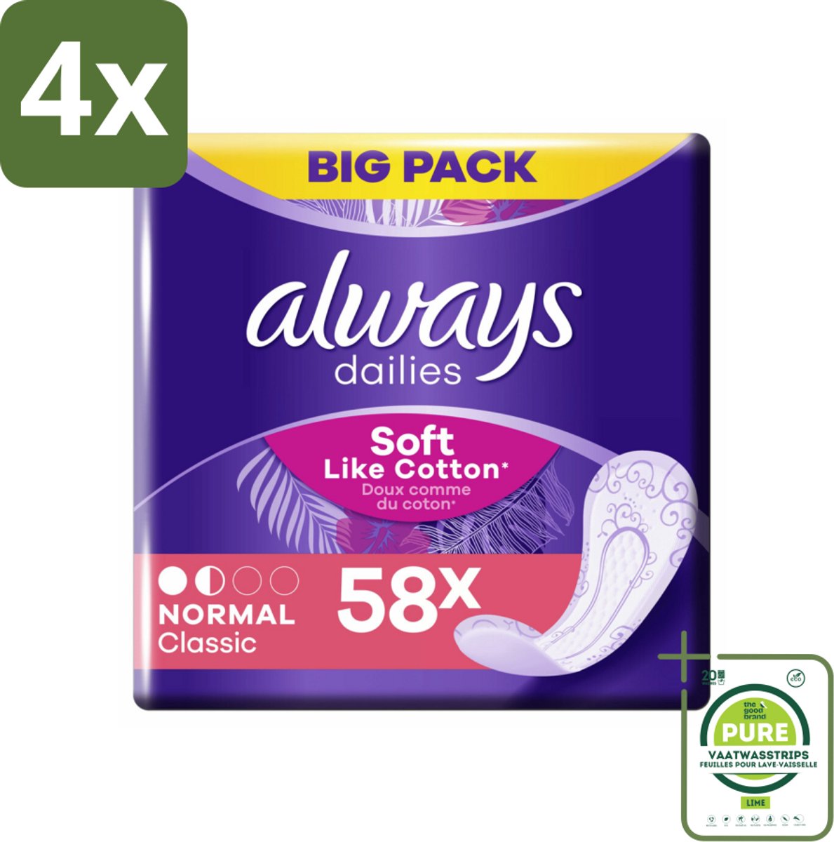 Always - Inlegkruisjes - Normal - Zacht - 58 Inlegkruisjes - Voordeelverpakking - 4 stuks - Inlegkruisjes - Always inlegkruisjes