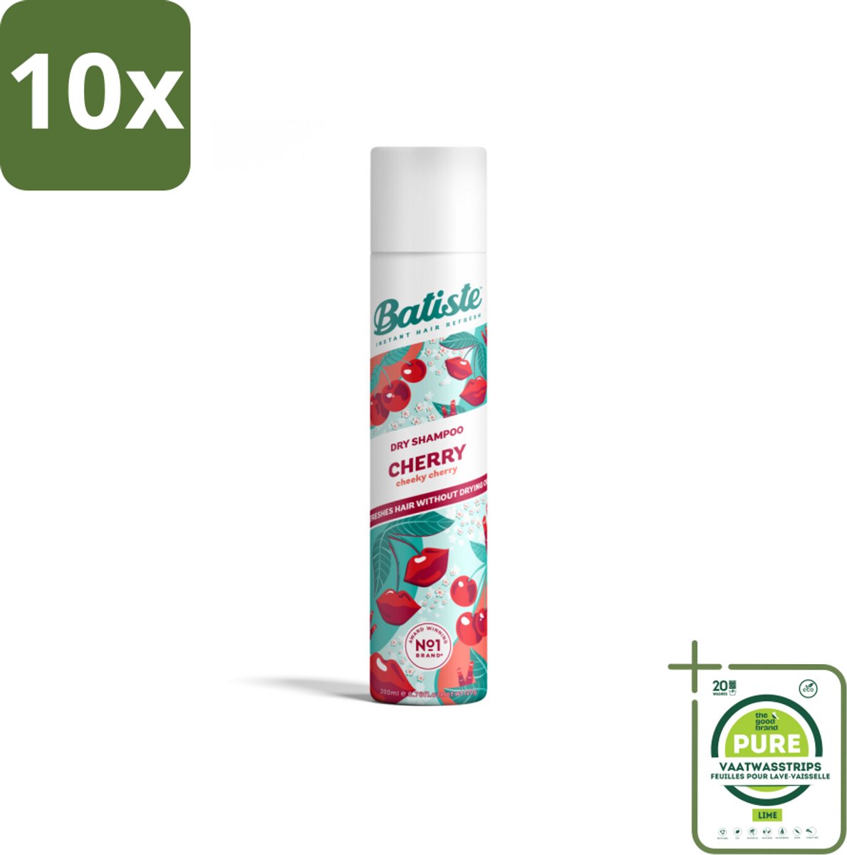 10 x Batiste - Cherry - Droogshampoo - Kersenbloesem Geur - Verfrist en Geeft Volume - 200ml - Grootverpakking - Droogshampoo - Cherry Geur - Haar Opfrissen - Volume Shampoo - Fris Haar