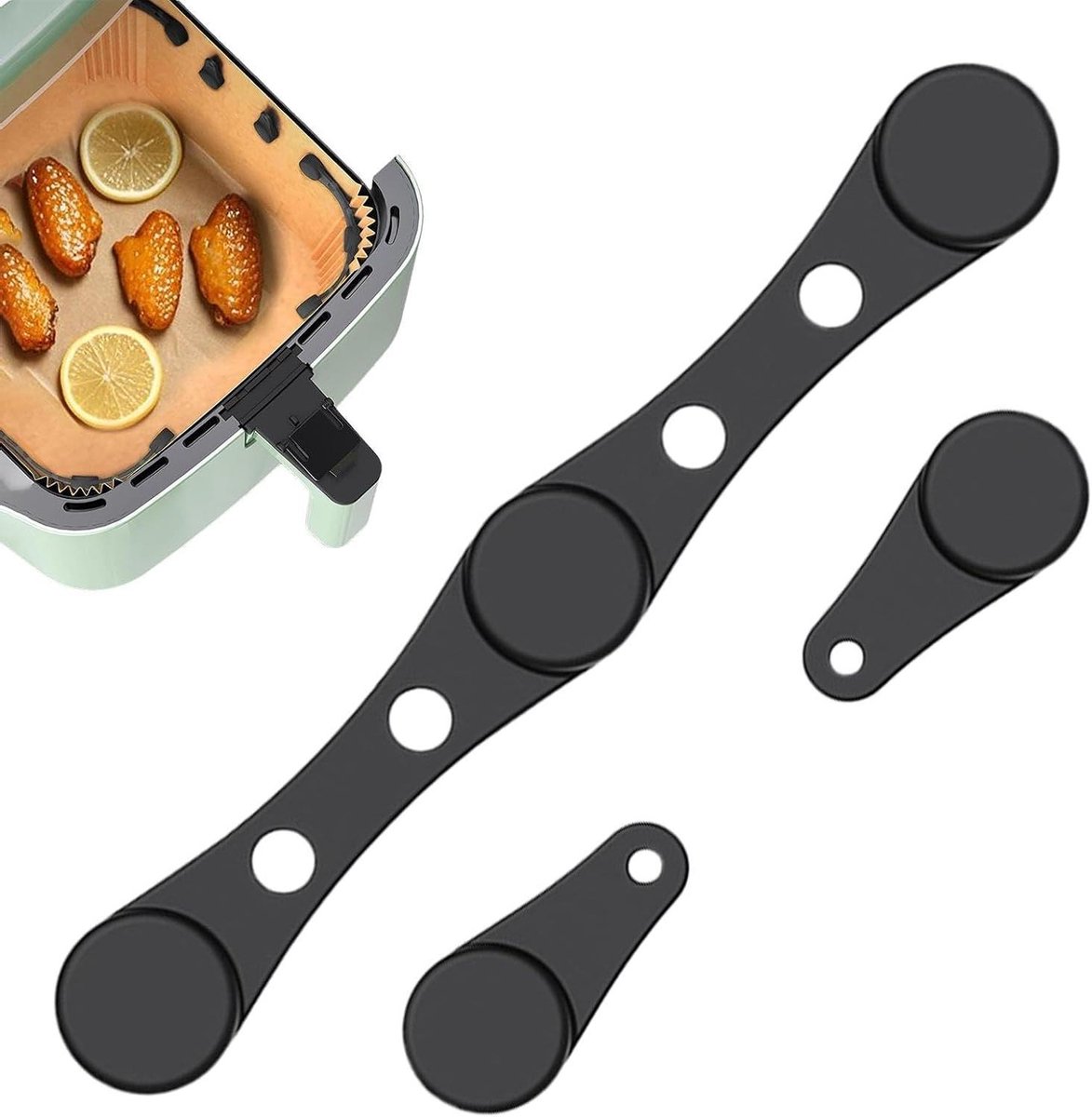 Airfryer Magneten - Bakpapier Clips - Bakken en Frituren - Hittebestendig Siliconen - 10.2 cm Lengte - Zwart