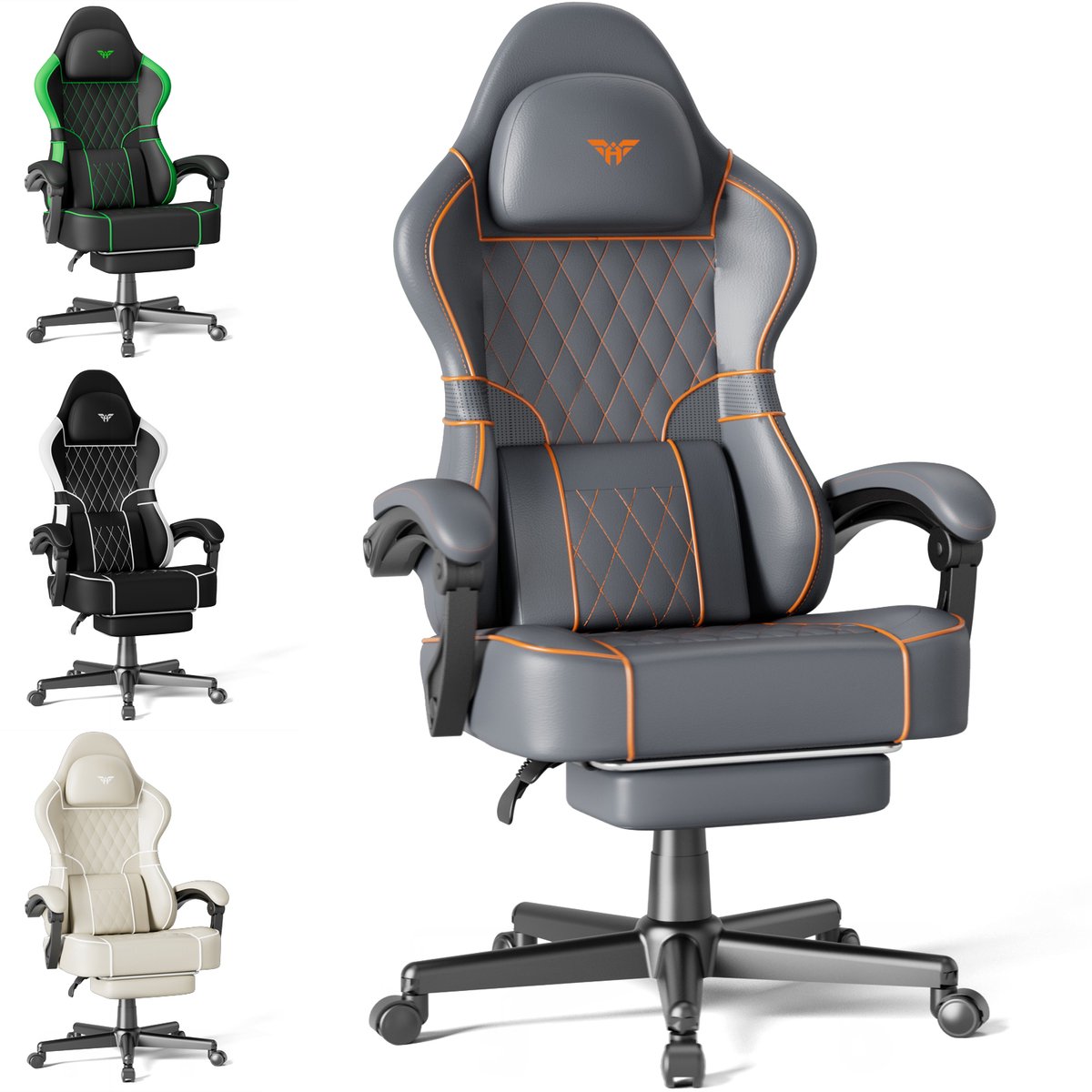 Arvioo CK-HD560 Gaming Stoel - Voetensteun - Massage Lendenkussen - PU Leer Grijs