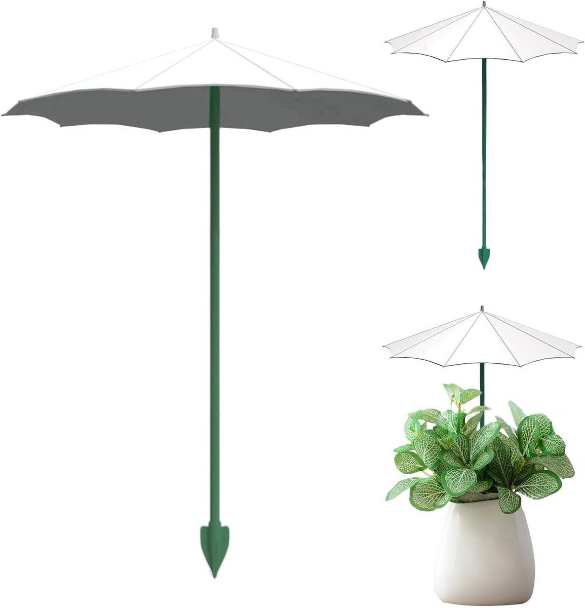 Plantenparaplu's voor Buitenplanten - Kleine Zonparaplu's Bloemenparasol - Planten Beschermen - Glasvezelparaplustang - 34-44 cm Hoogte - Wit