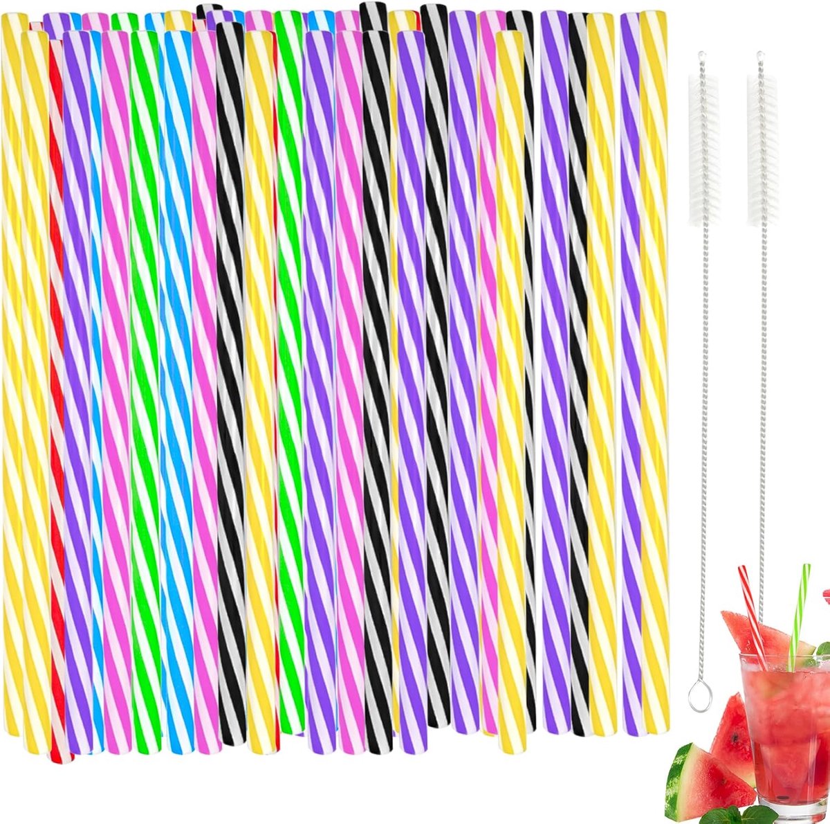 SnelShoppen - Pack van 60 Herbruikbare Rietjes, Plastic, Breukvast, 7 Kleuren, 6.3 mm x 23 cm, Feest, Keuken, Kinderen, Tuin